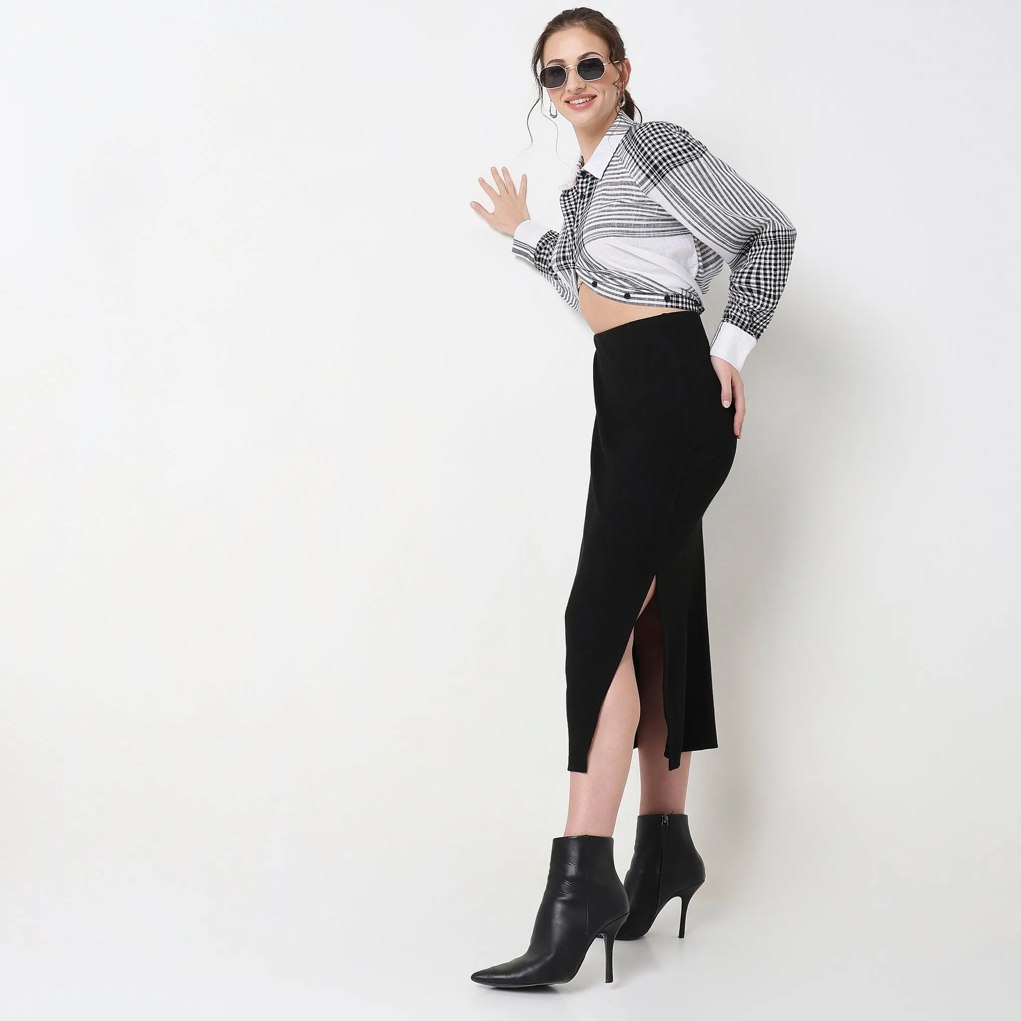 DoubleStitchedEdges Hero Tale Slim Fit Structured High Rise Skirt