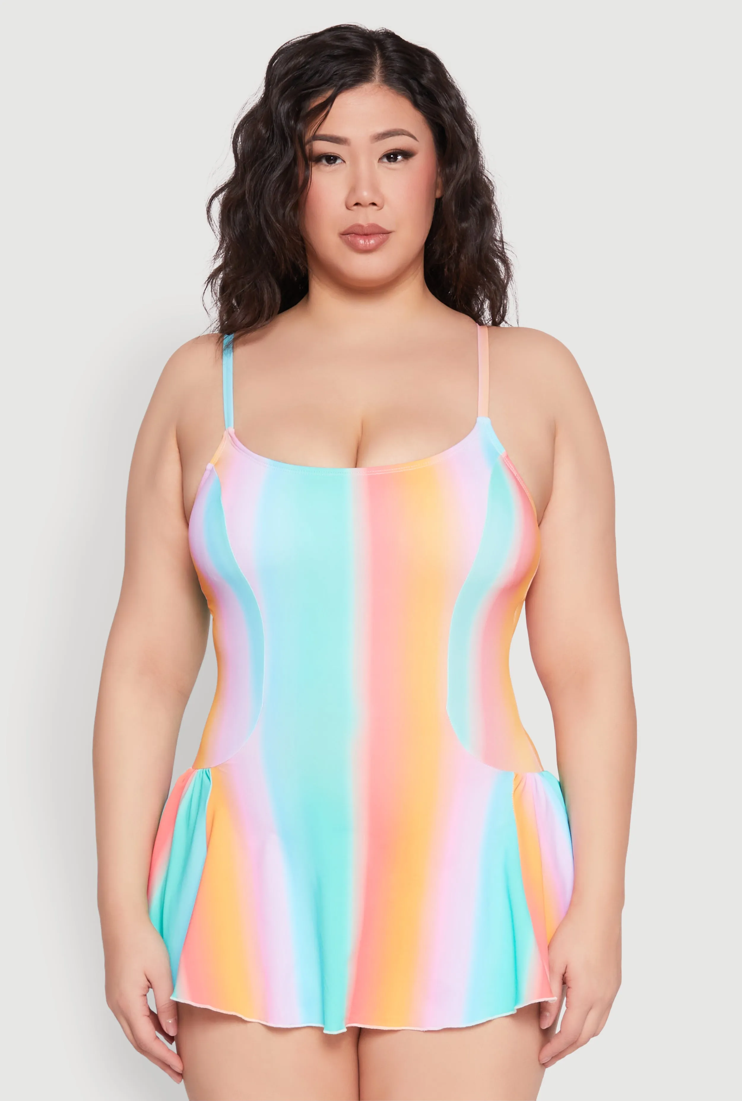 Plus Size Ombre Scoop Neck Swim Dress Layered Compression Zones Ultra Violet Color Retention