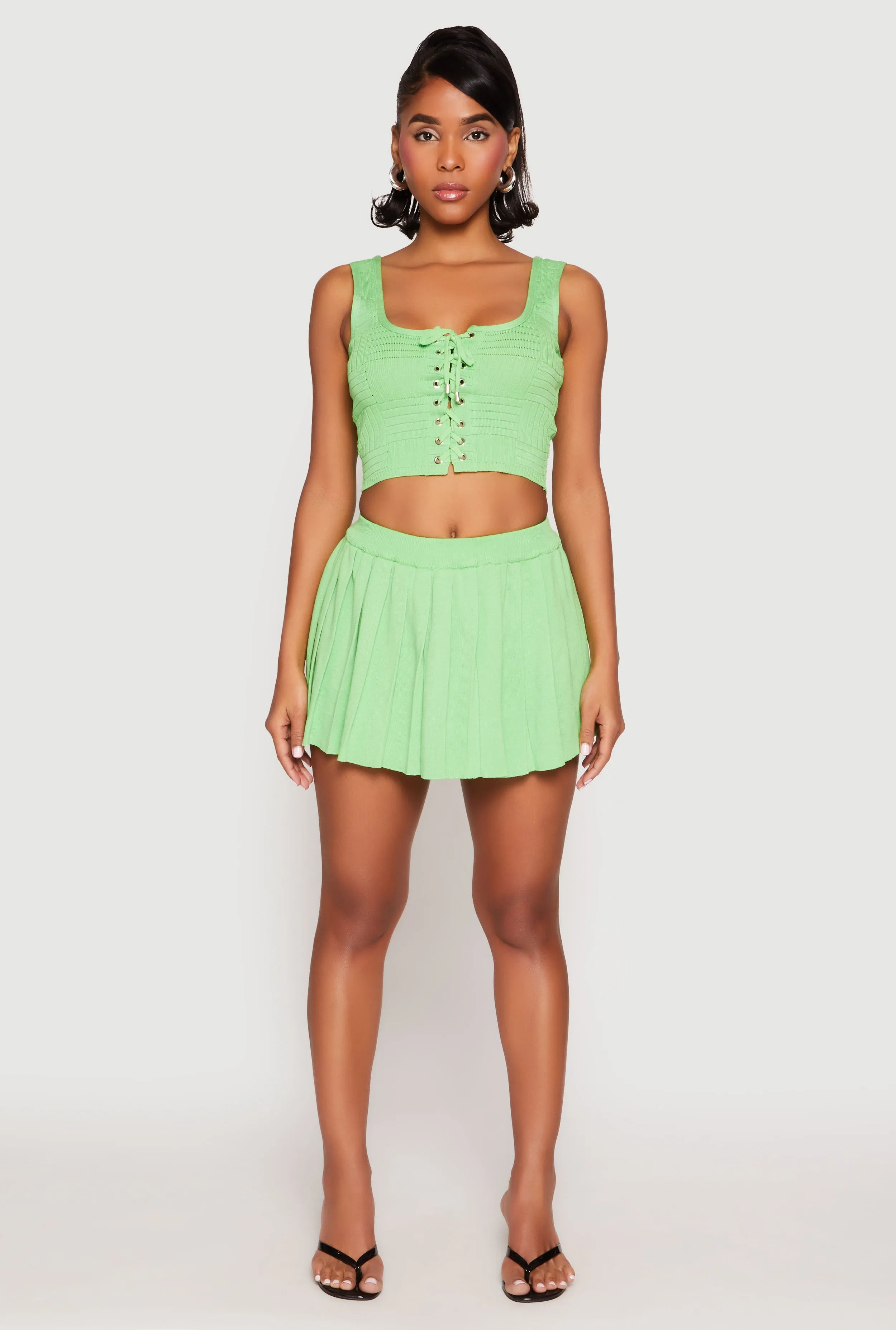 High Waist Pleated Mini Skirt Mini length