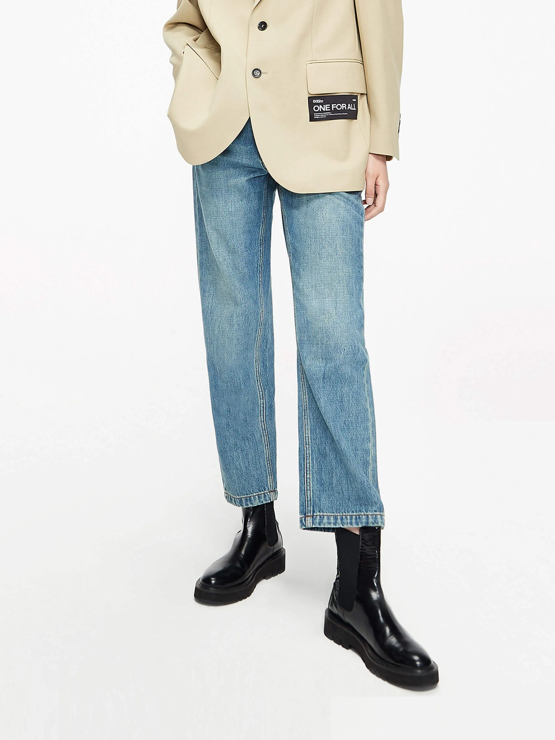Cotton Washed Straight Jeans Layer Ready Office Wear Modern Rainy Day