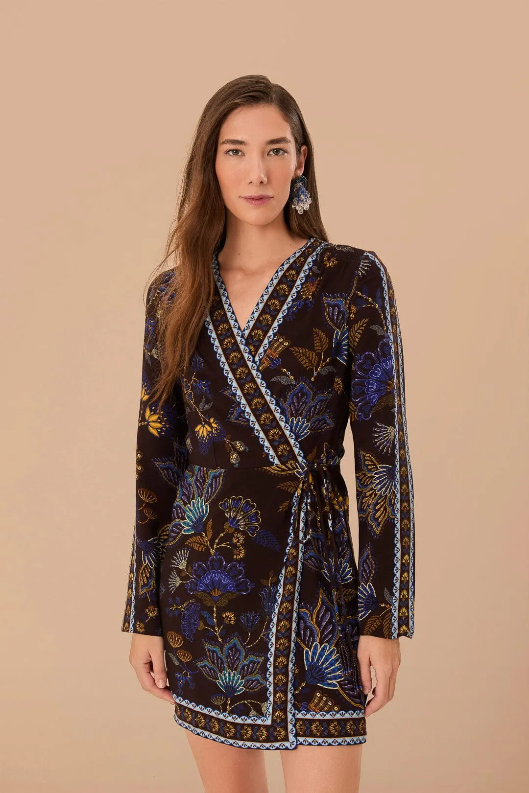 City Soft Brown Garden LENZING? ECOVERO? Viscose Wrap Mini Dress