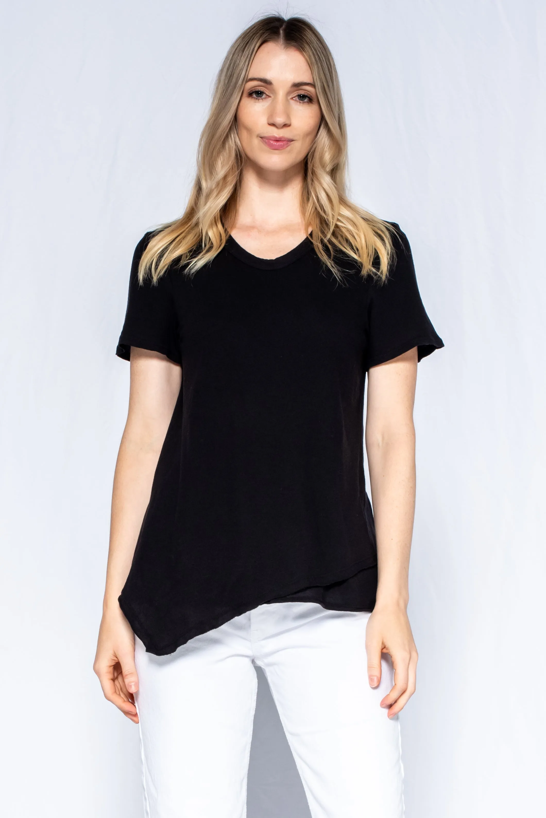 StretchFree Easy Crew 2-Ply Front Raw Hem Short Sleeve