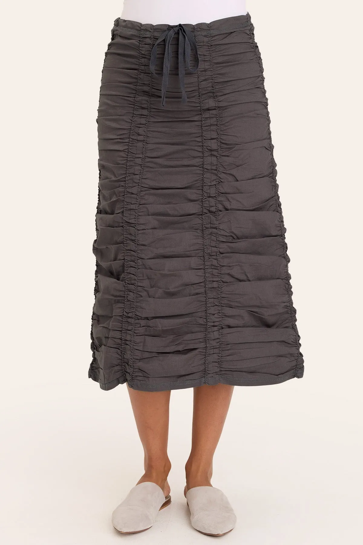 Denim Cool Double Shirred Panel Skirt