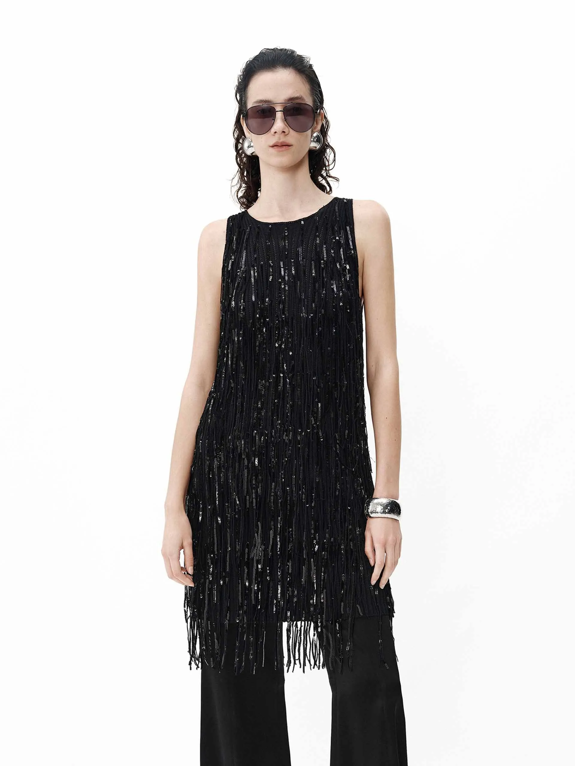 Heat Light Fringed Detail Tank Dress
