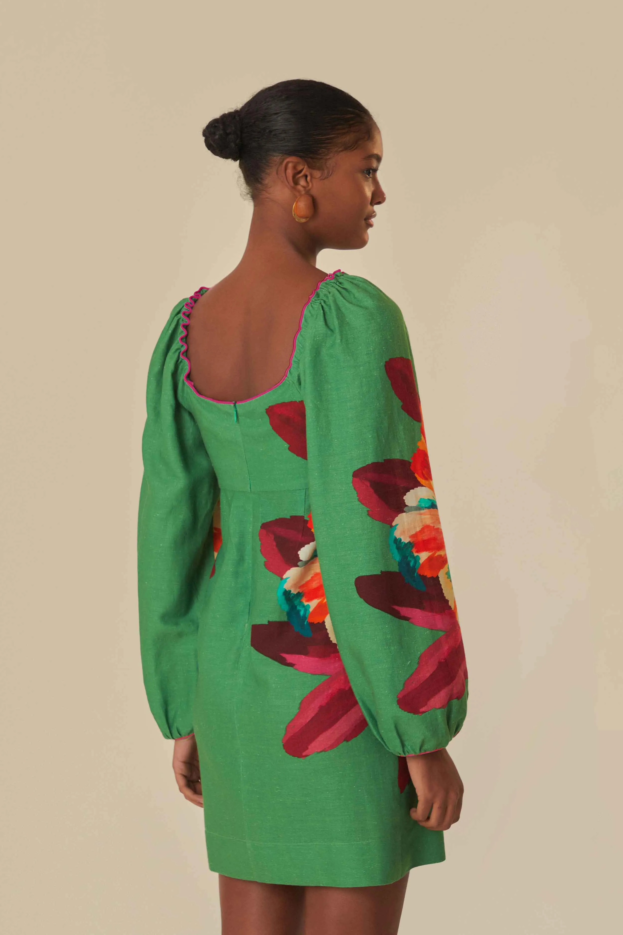 Green Tropicart Mini Dress Casual Fit Look Yoke Back Construction