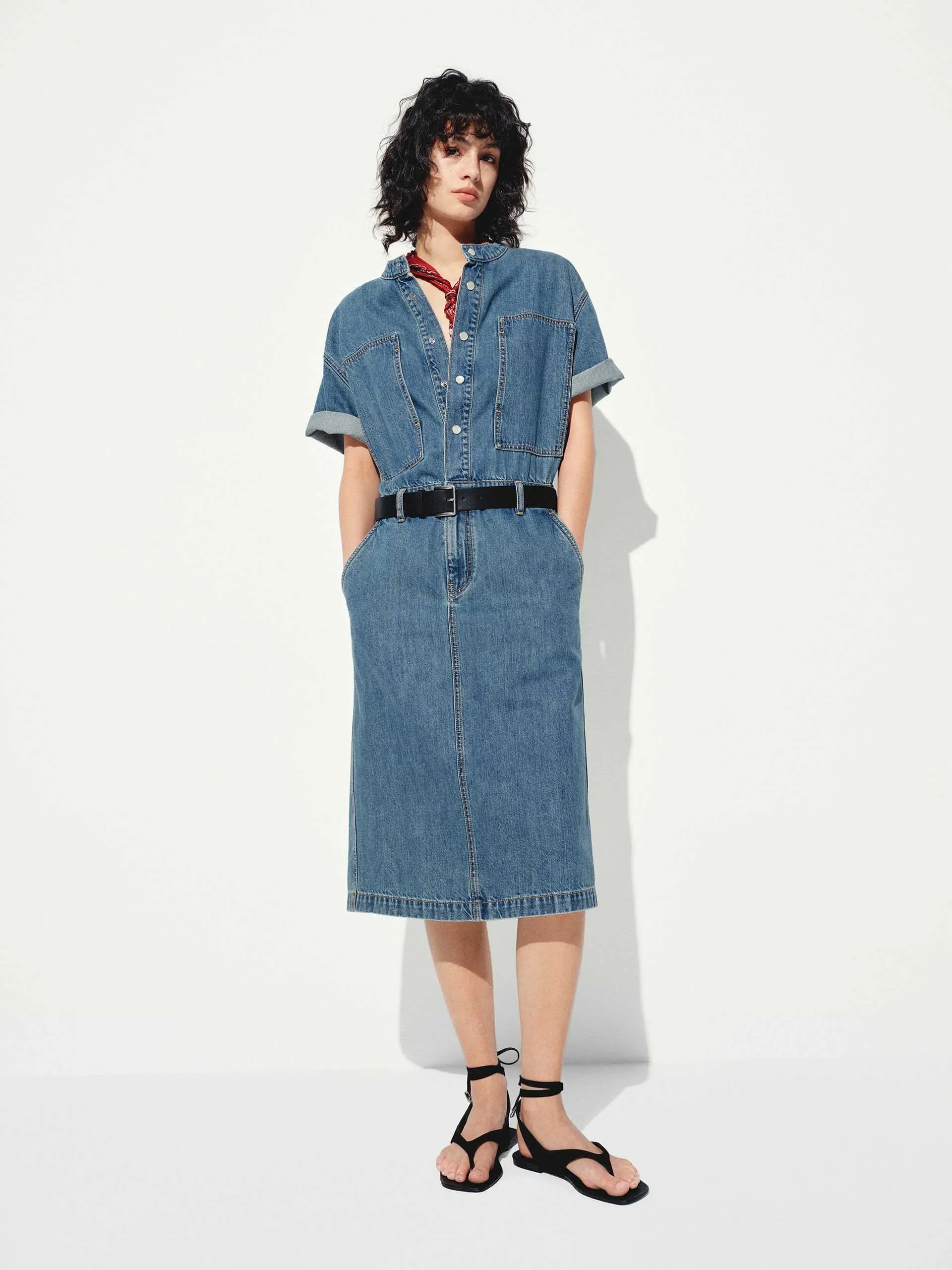 Lightweight fabric midi Straight Cut Denim Midi Dress