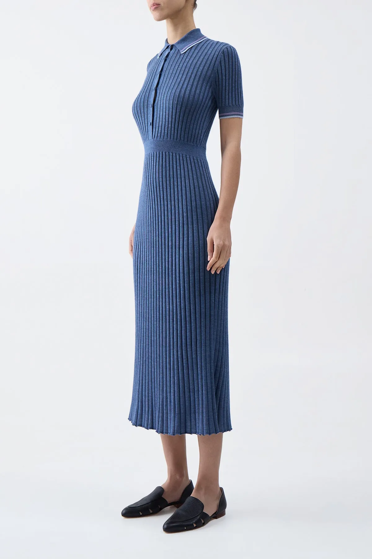 Daily Fit Eyot Knit Maxi Dress in Denim Blue Cashmere Silk