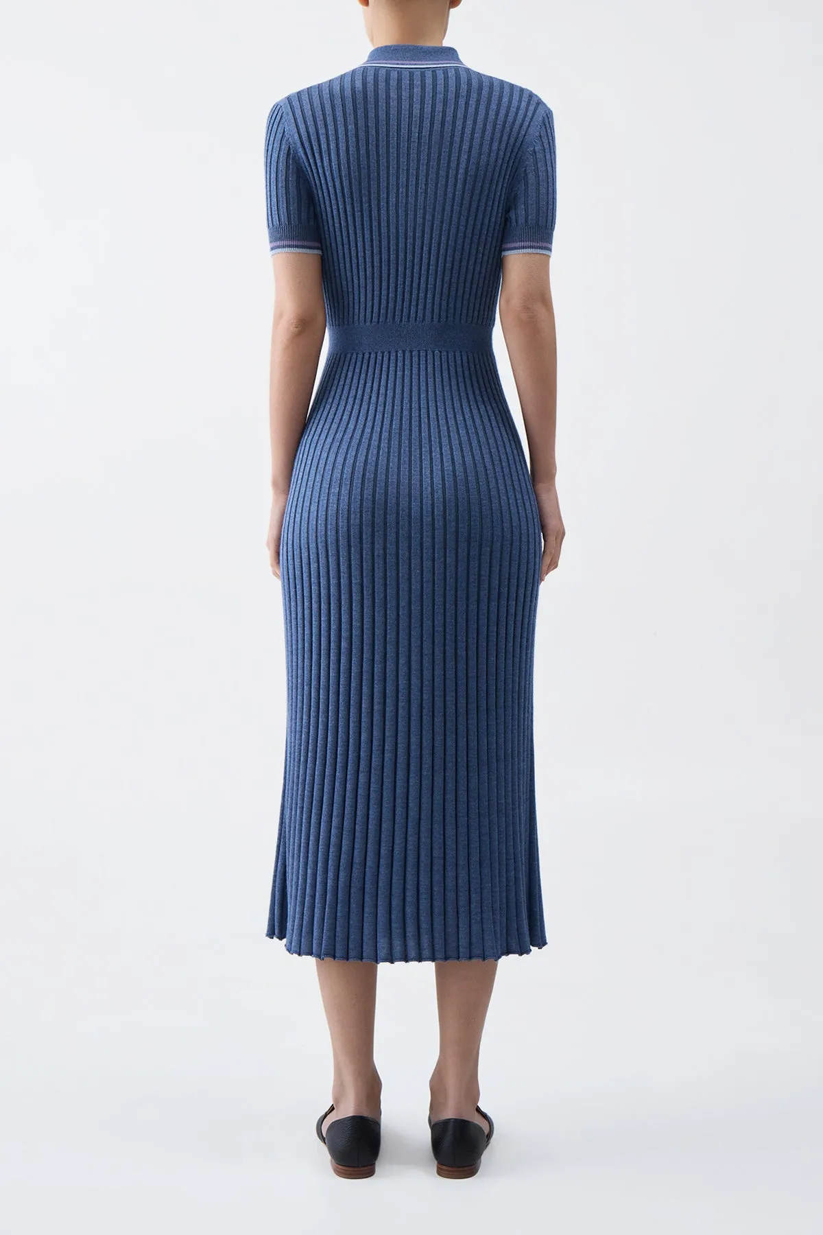 Eyot Knit Maxi Dress in Denim Blue Cashmere Silk Sun Protection Fabric