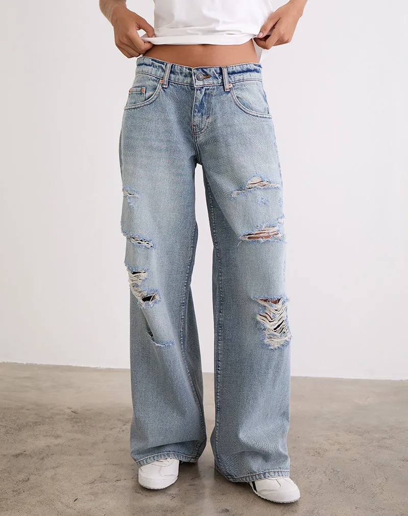 BreathableMesh Rustic Ease Low Rise Roomy Jeans in Extreme Rip Vintage Blue