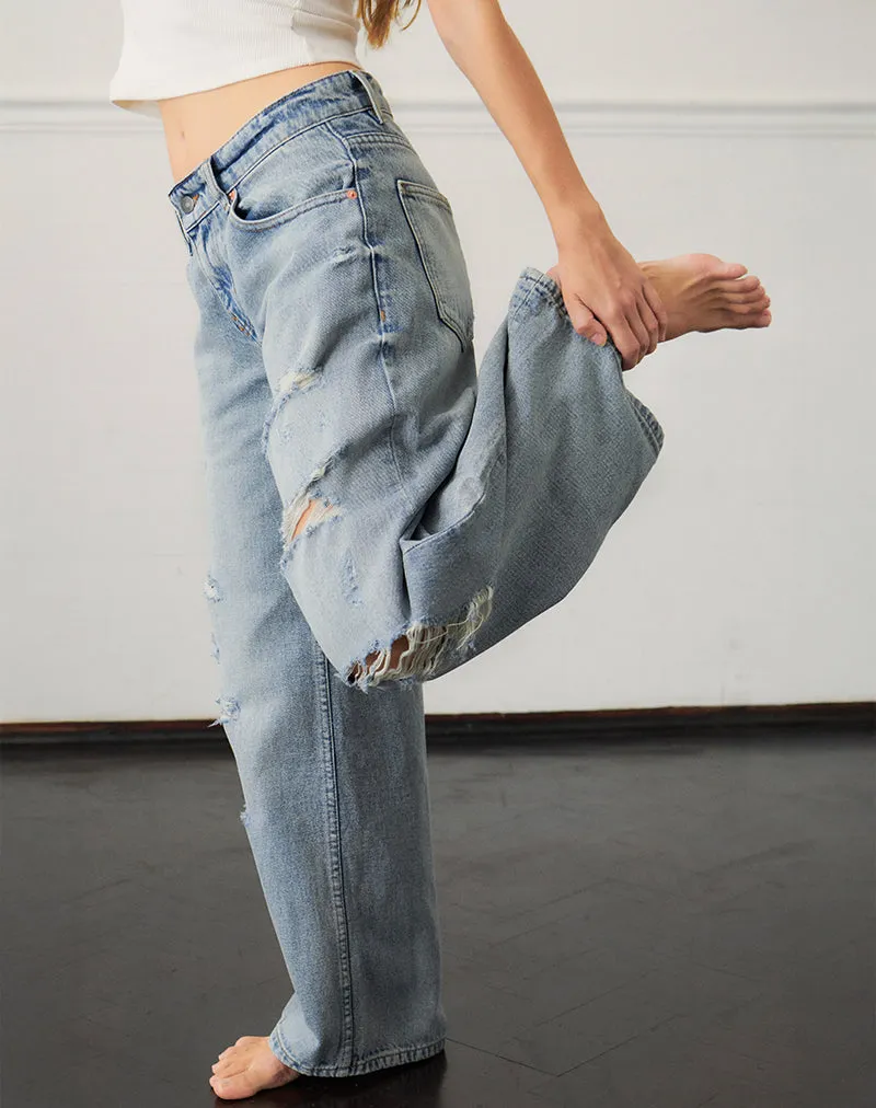 Organza Fit Low Rise Roomy Jeans in Extreme Rip Vintage Blue
