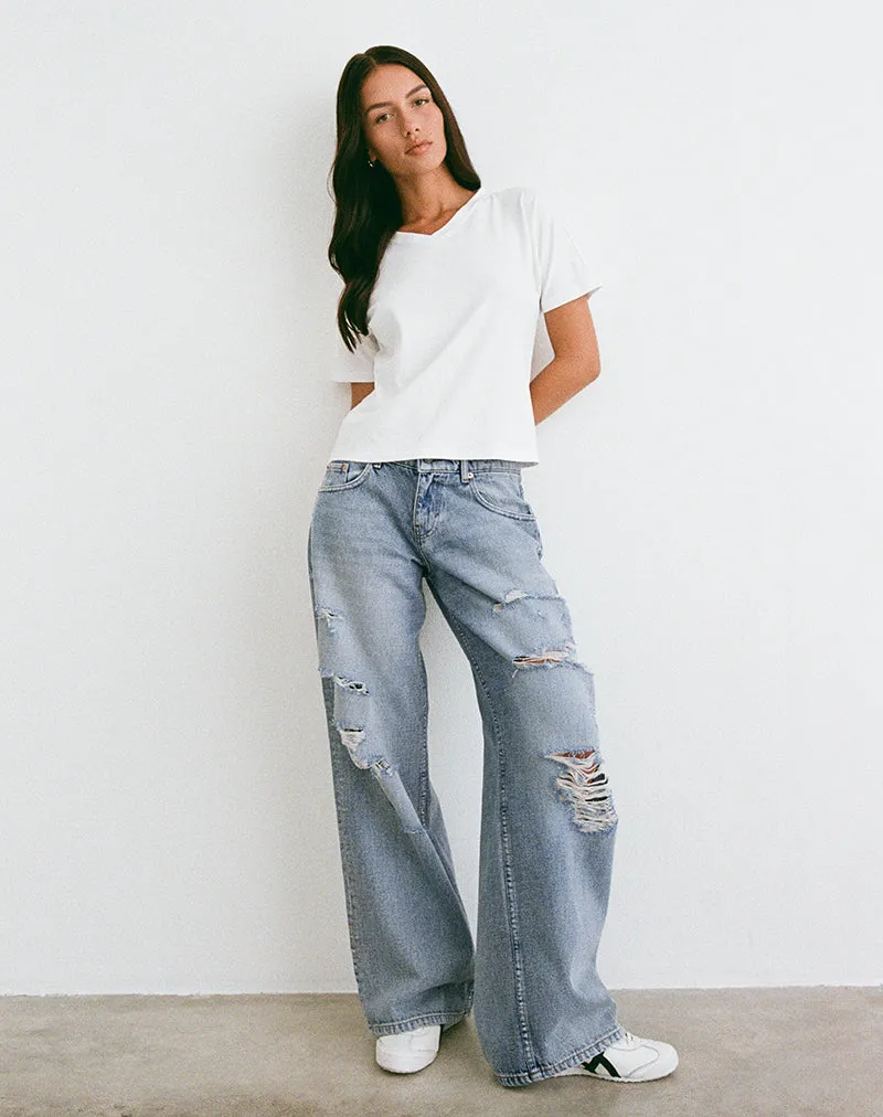 Low Rise Roomy Jeans in Extreme Rip Vintage Blue Thermal Insulation