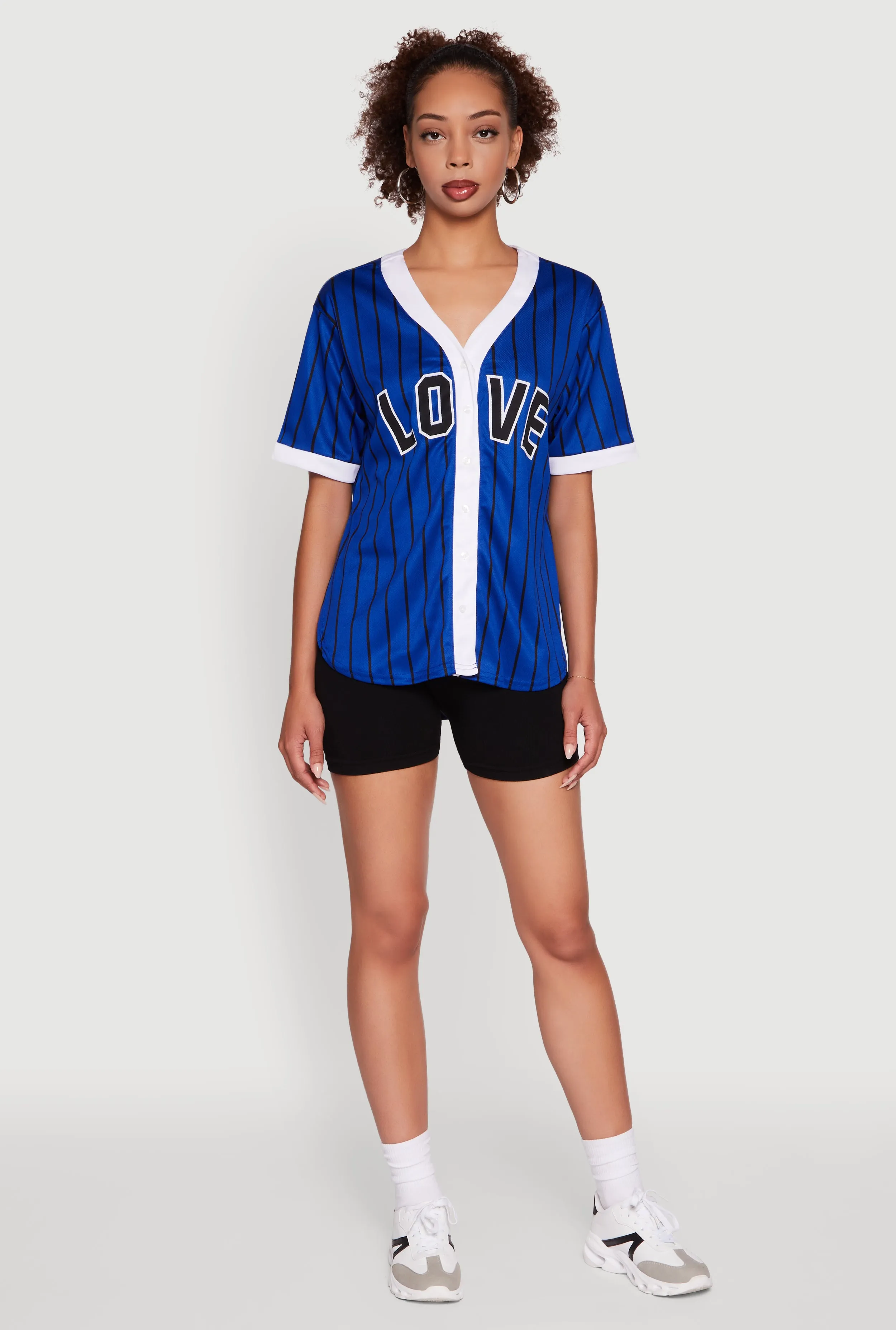 Trendy Striped Love Graphic Baseball Jersey Plus Size Fashion-Forward Fit