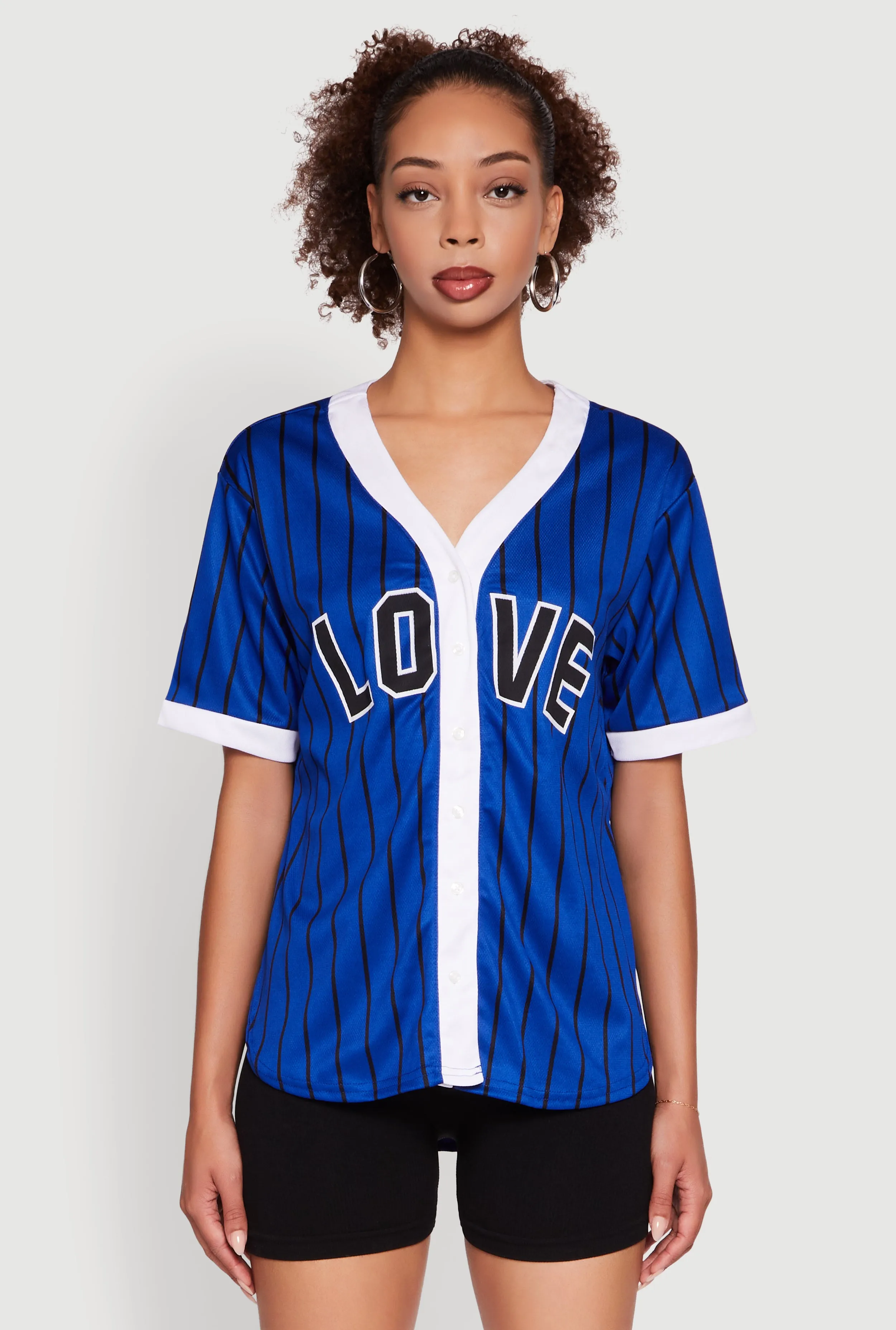 Trendy Striped Love Graphic Baseball Jersey Relaxed Comfort Wear Chic Design