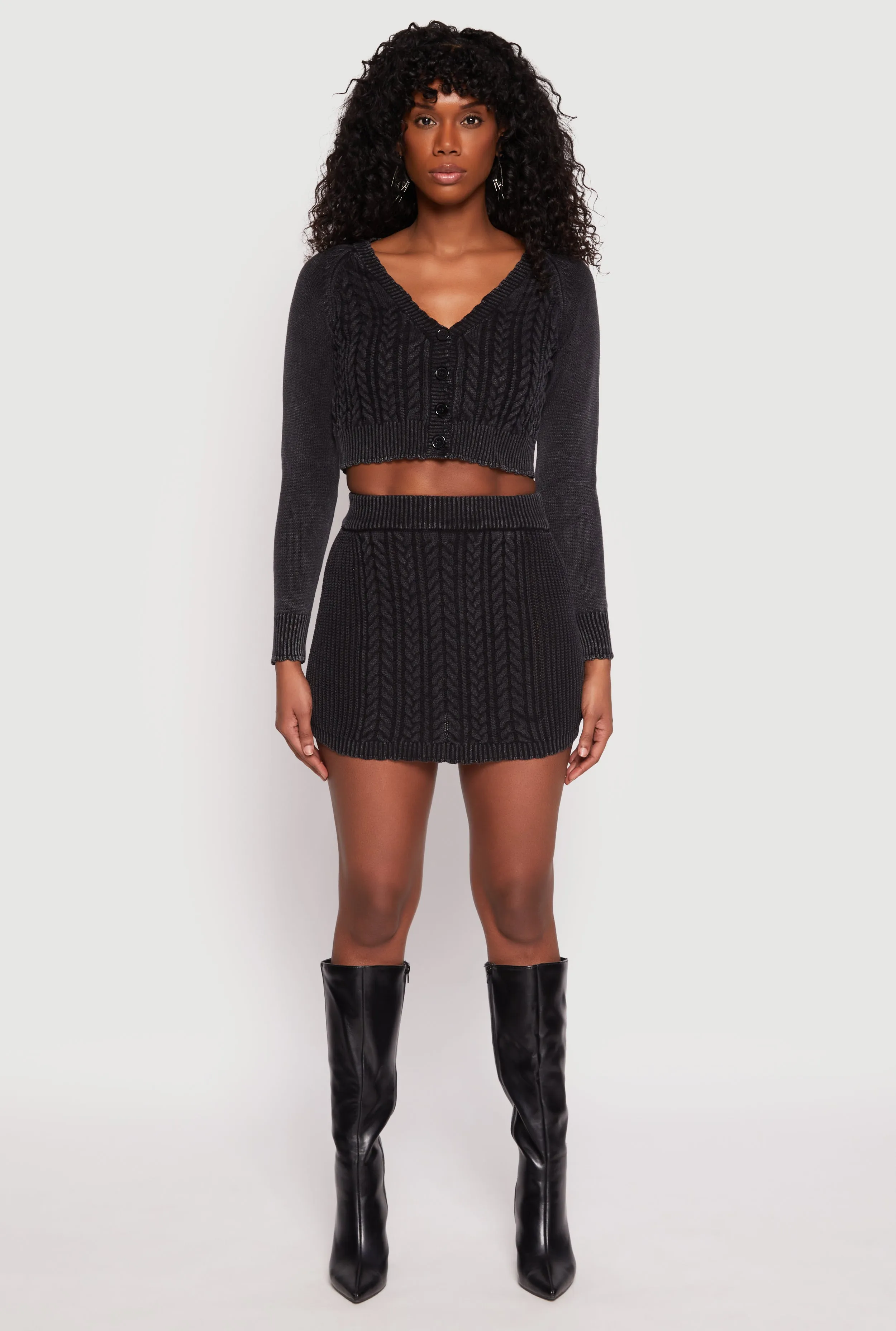 premium fabric Cable Knit High Waisted Mini Skirt