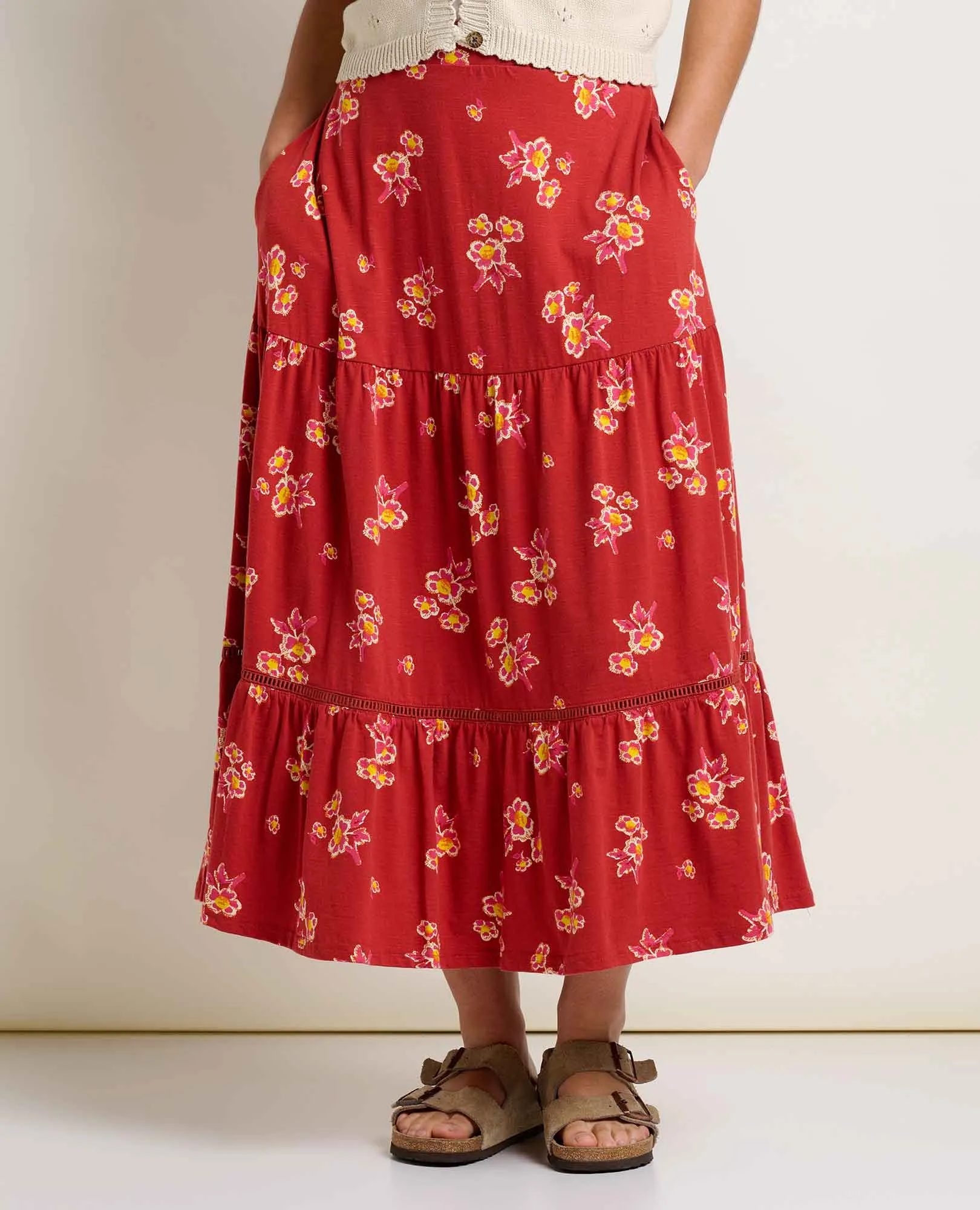 Planet Glow Marigold Tiered Midi Skirt