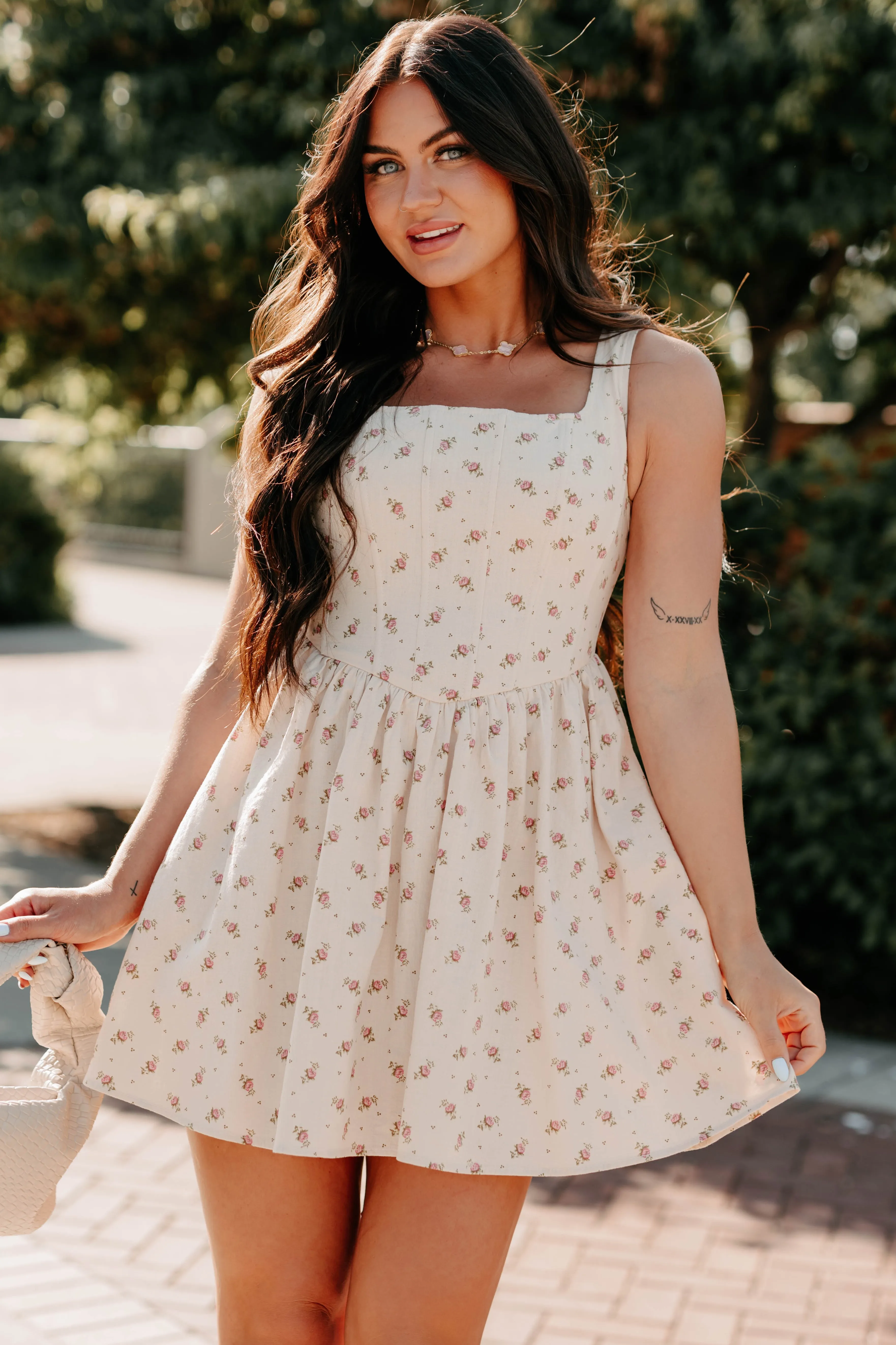 Urban Chic Blush Tells All Square Neck Floral Mini Dress (Natural)