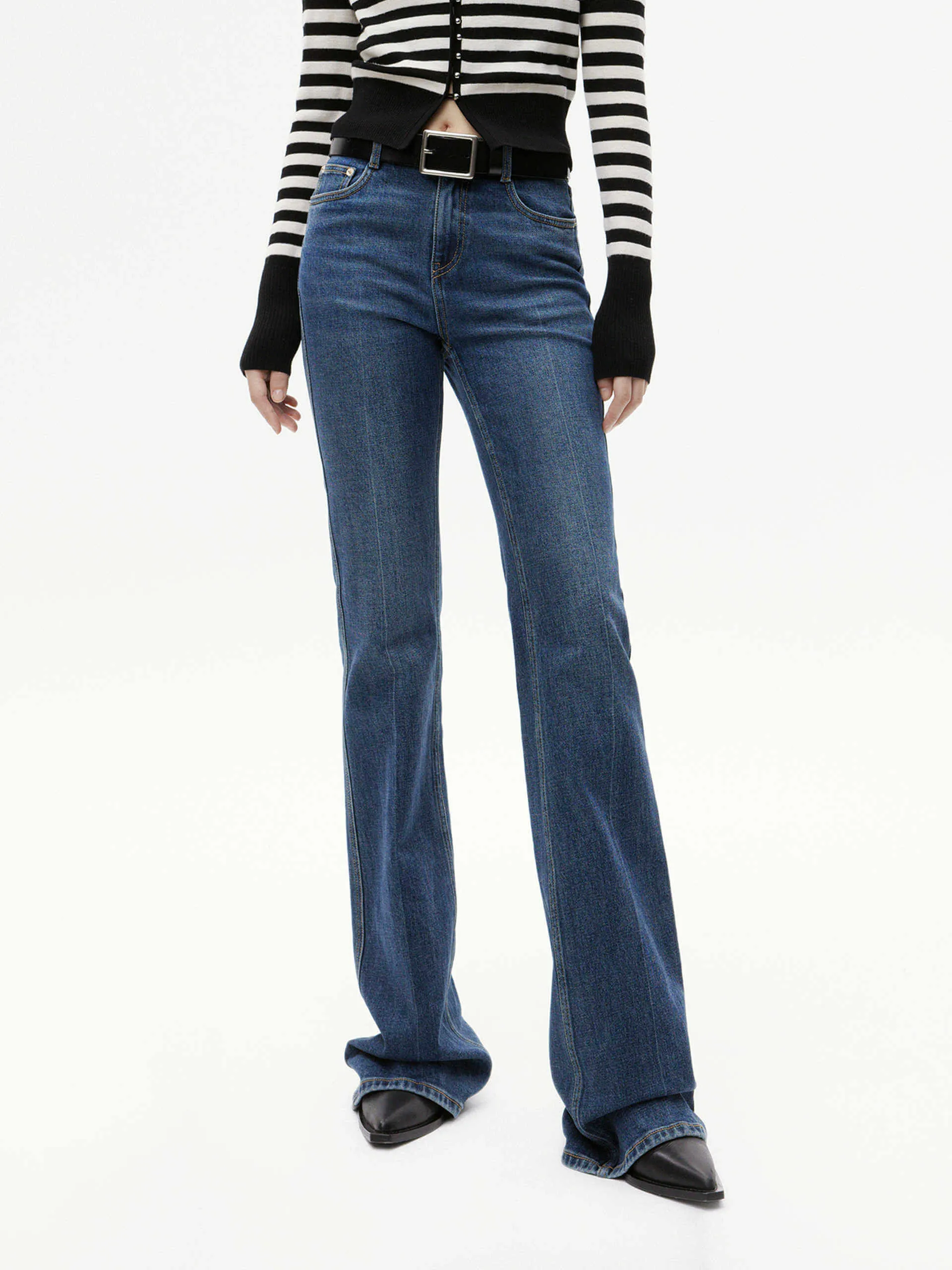 High Waisted Flared Jeans Eco Friendly Date Night Anti Static Material Blend