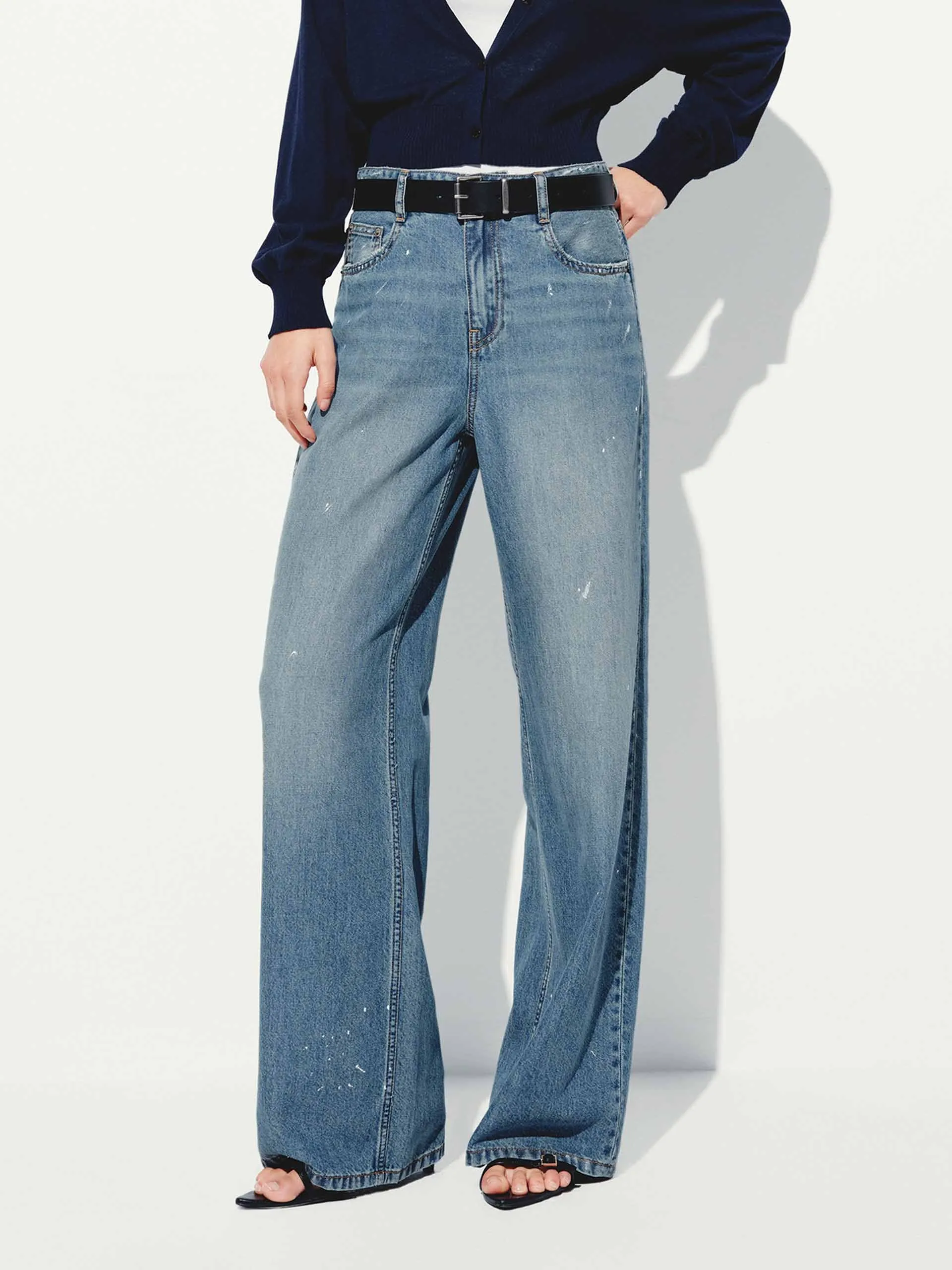 Sporty Look Ink-splashed Straight Jeans