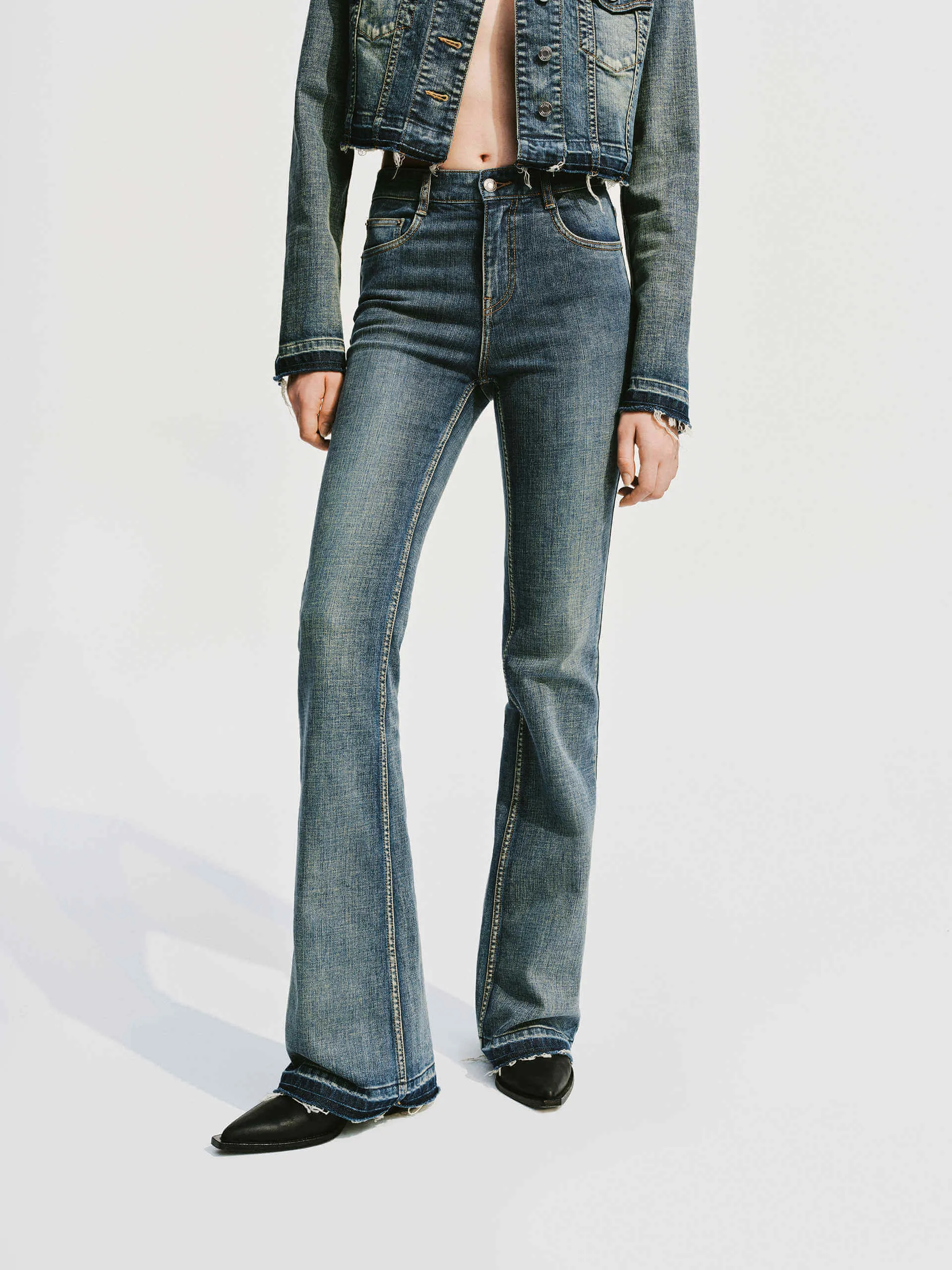 Easy Pair Vintage Style Stretchy Flared Jeans