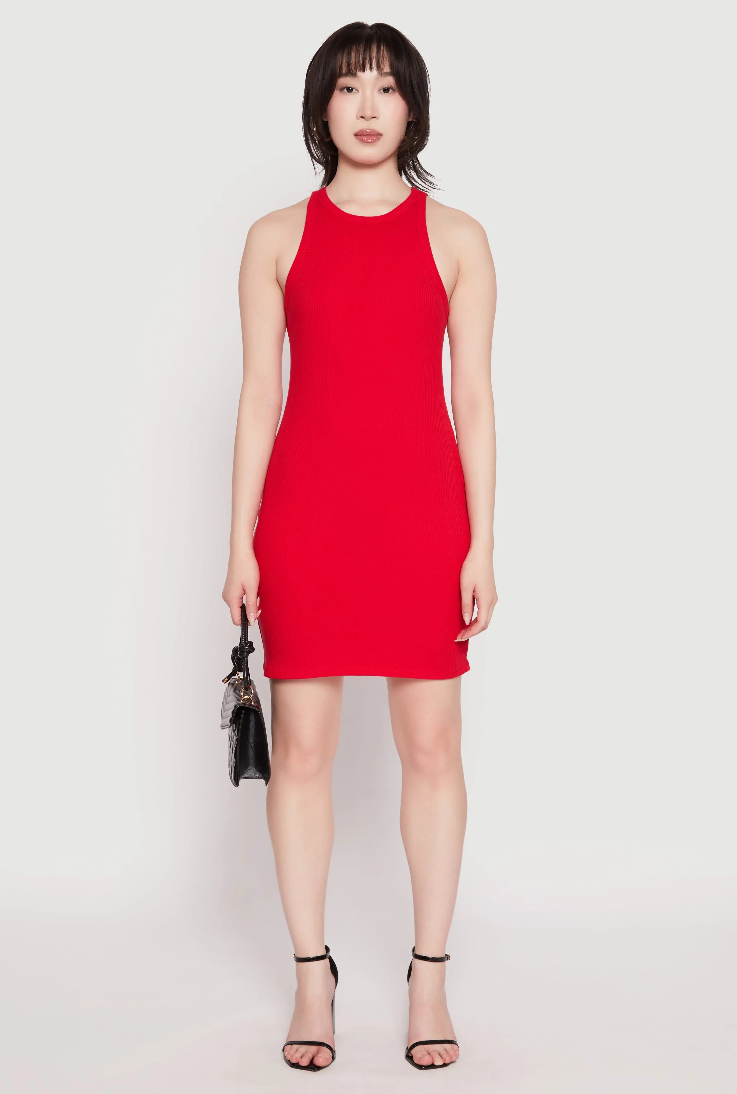 Crew Neck Mini Racerback Tank Dress Flirty Design