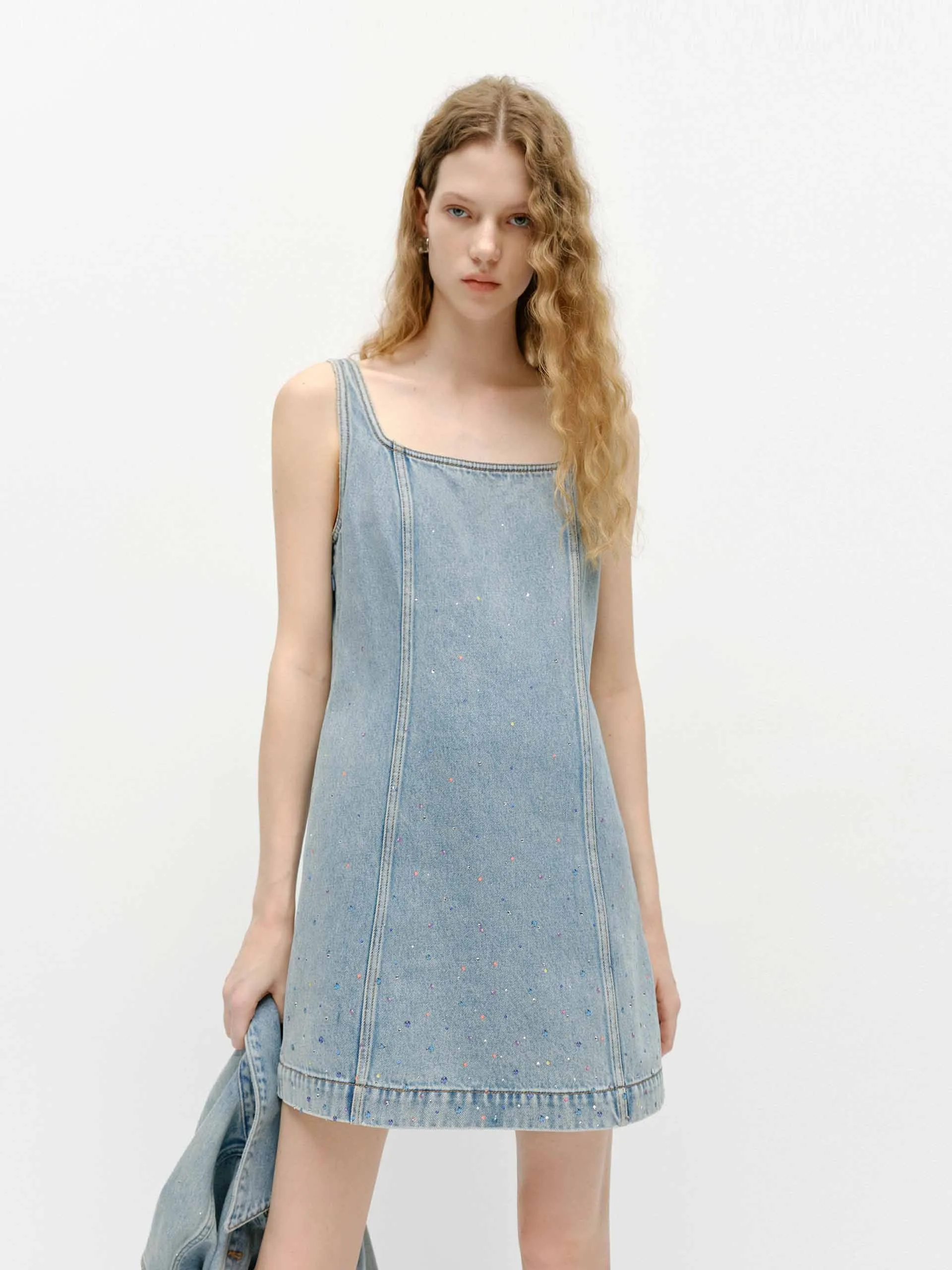 Modern and sleek mini Crystal Detail Sleeveless Dress