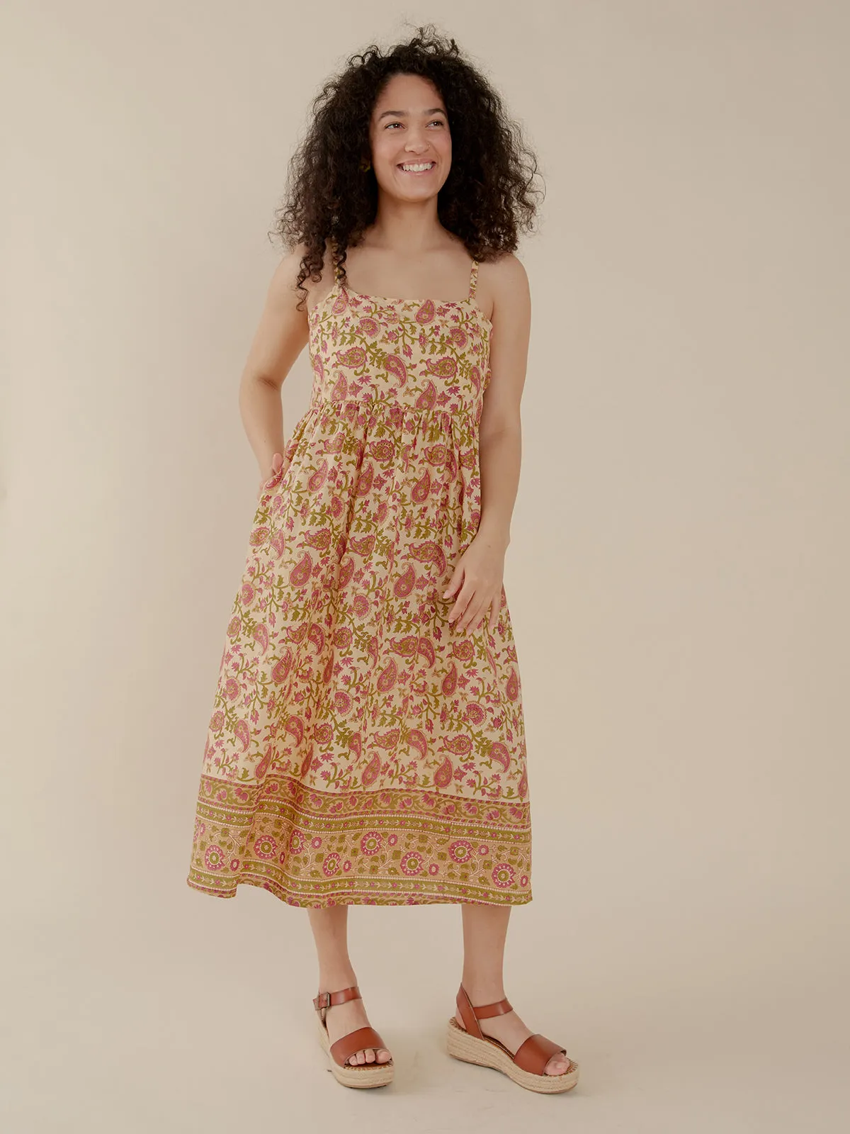 Pure Cotton Sofia Midi Dress - Floral Paisley