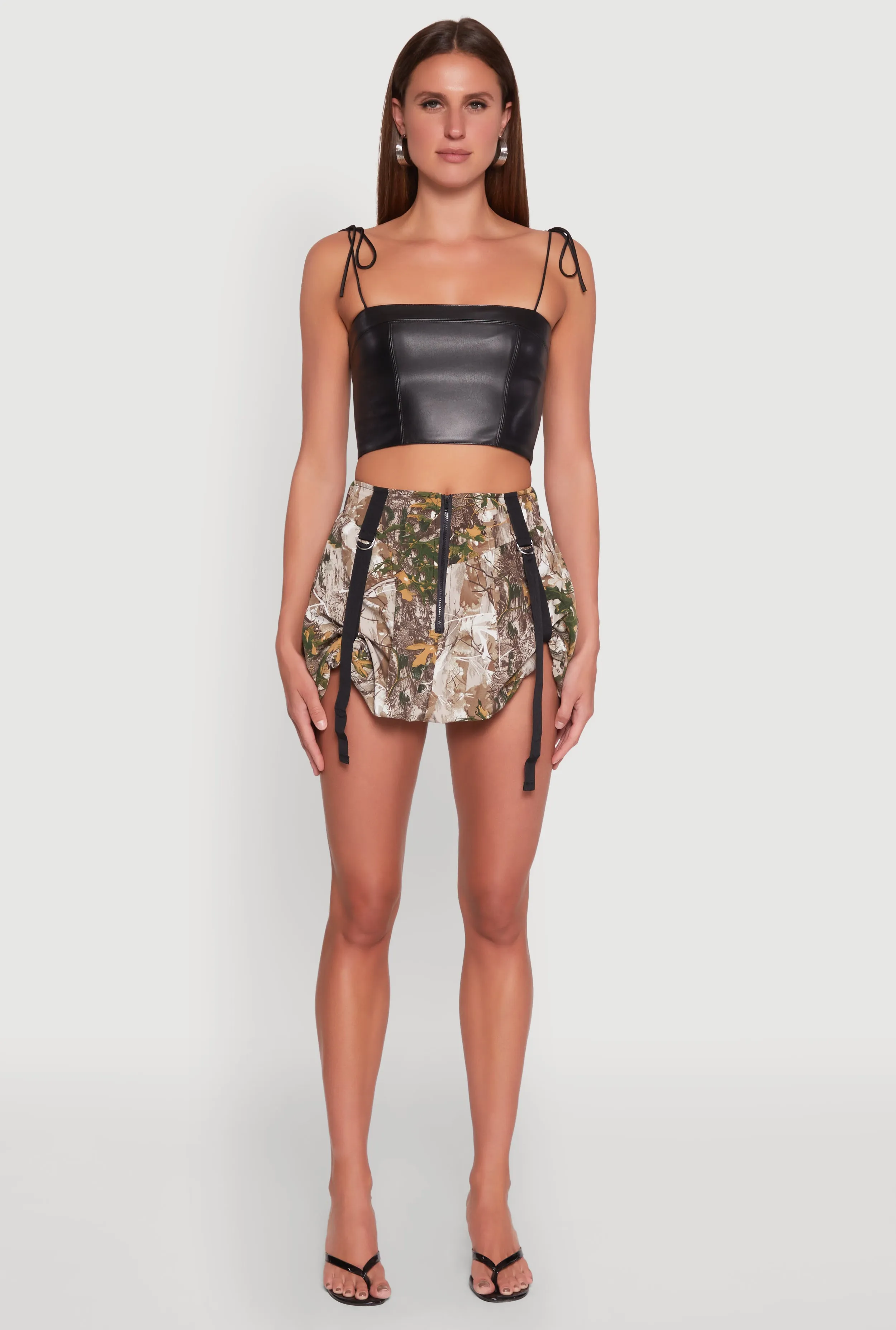 Camo Tabbed Mini Bubble Skirt Trendy Style