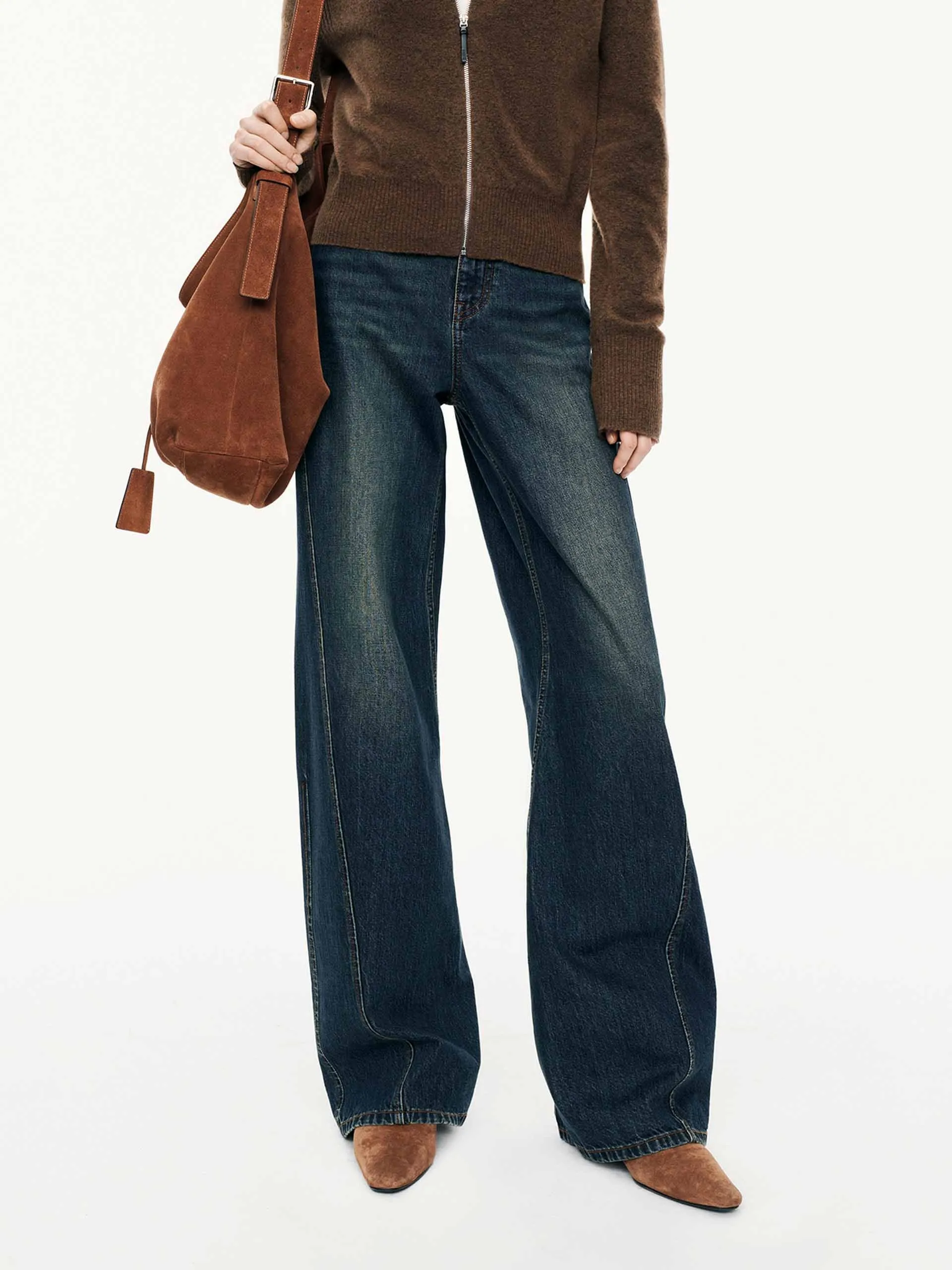 Easy Fit Barrel Leg Faded Jeans