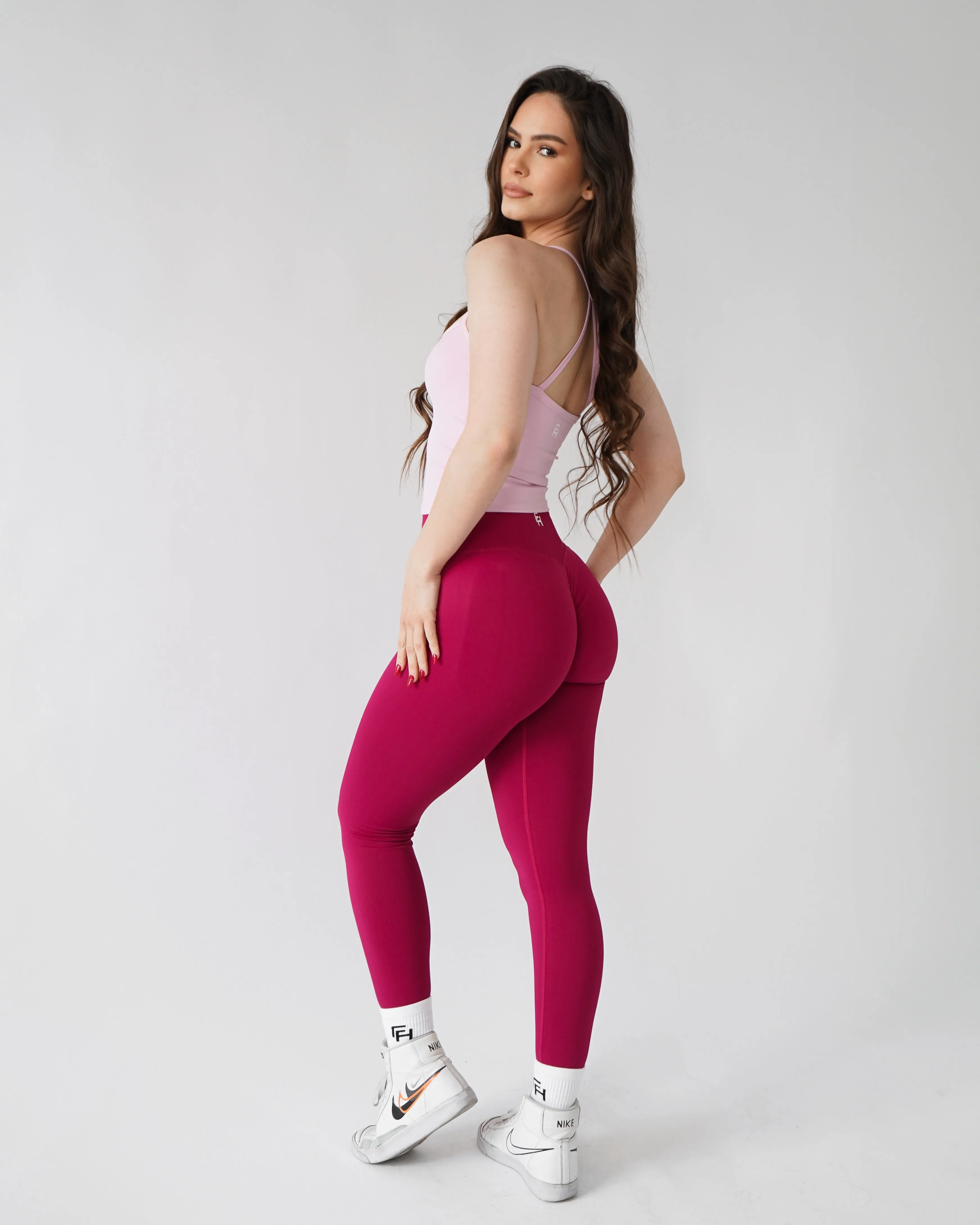 High Waist Unisex Style Enhance Contour Leggings 27" - Pomegranate