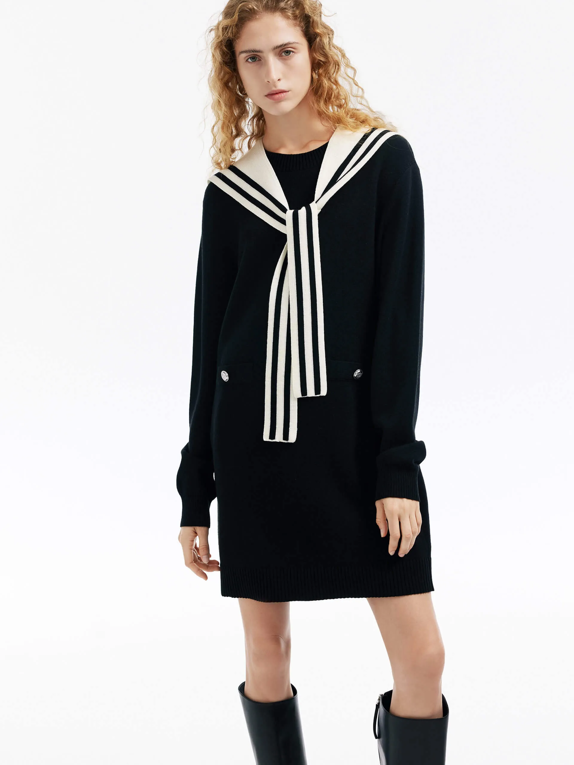Navy Collar Mini Dress Flash Vibe