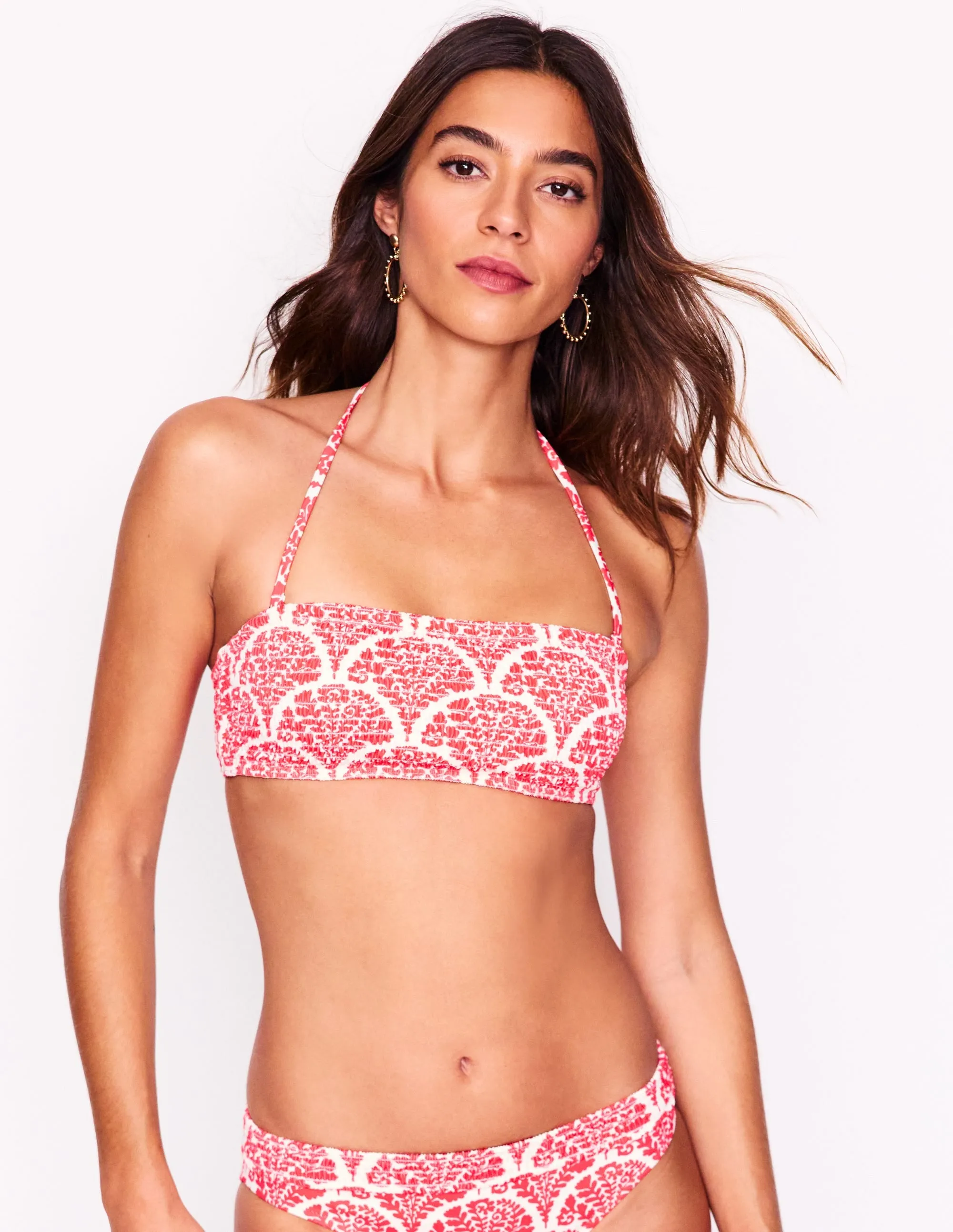 Milos Smocked Bikini Top-Jam Red, Blossomy Rapid Dry Technology