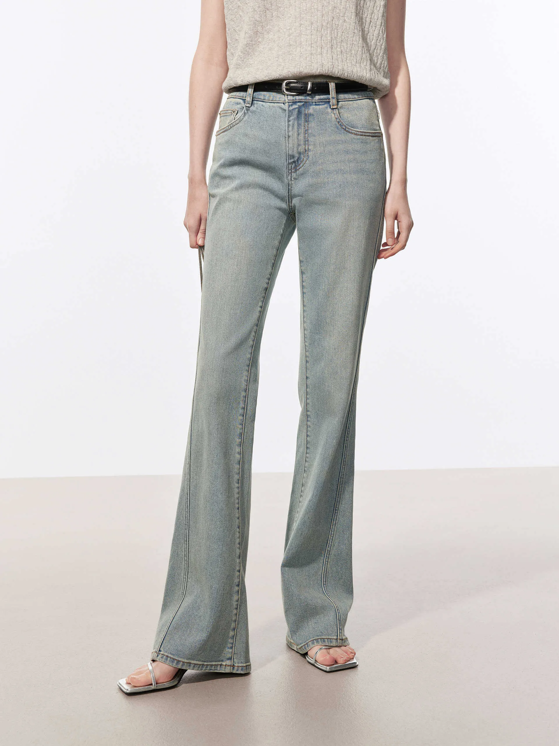 Vintage Washed Flared Jeans Subtle Look Flexible Match