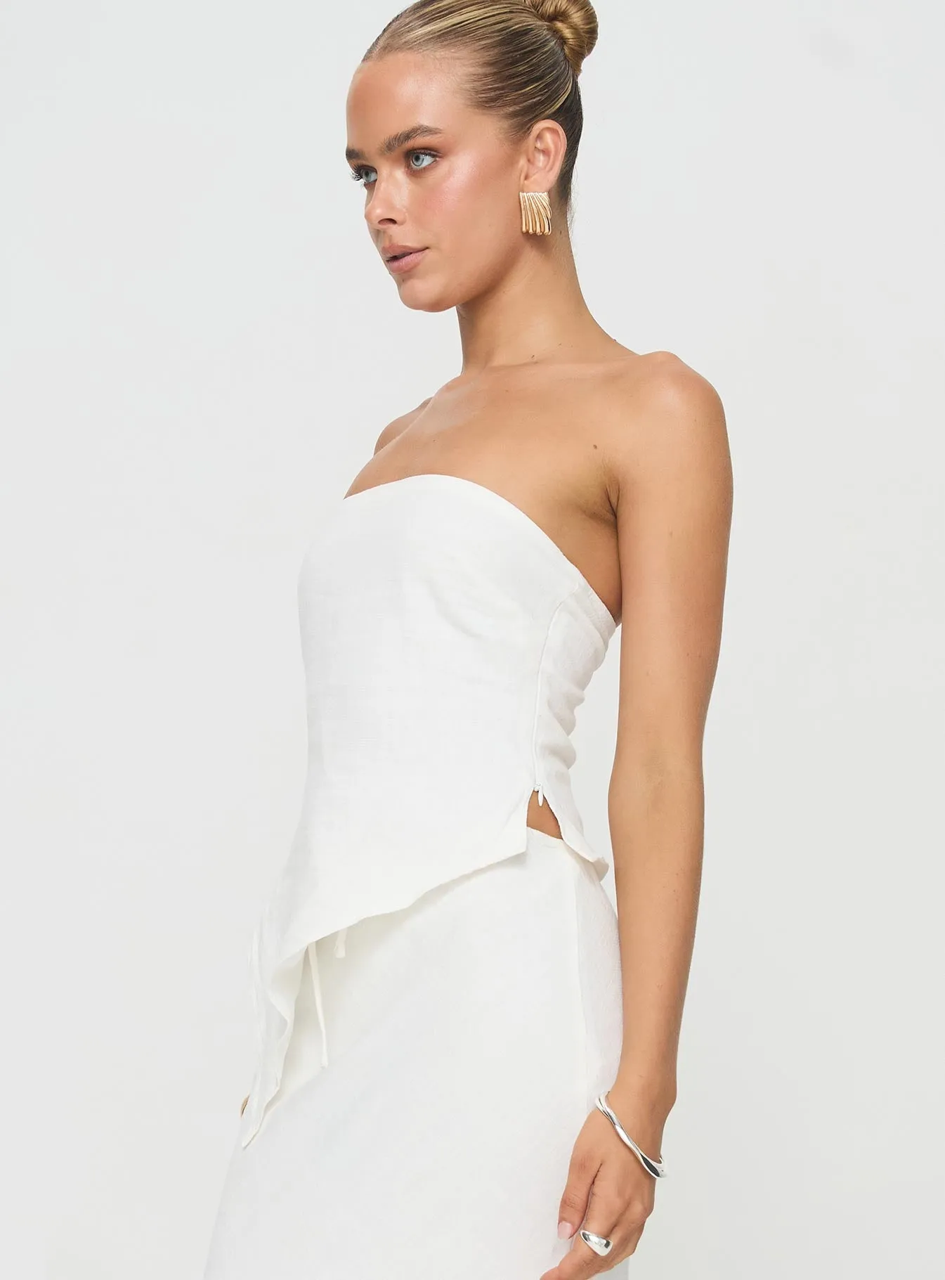 Birdie Asymmetric Linen Blend Top White NonIrritating Seams