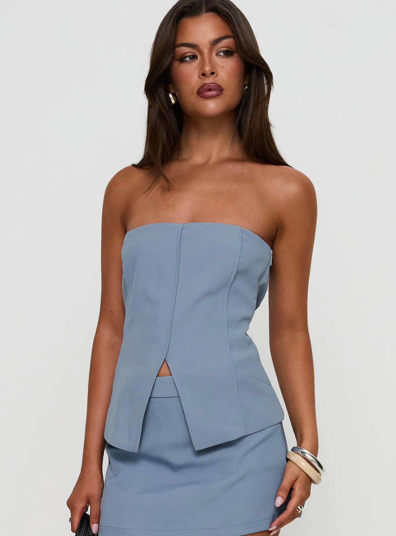 Lavish Living Strapless Top Blue Four Way Stretch