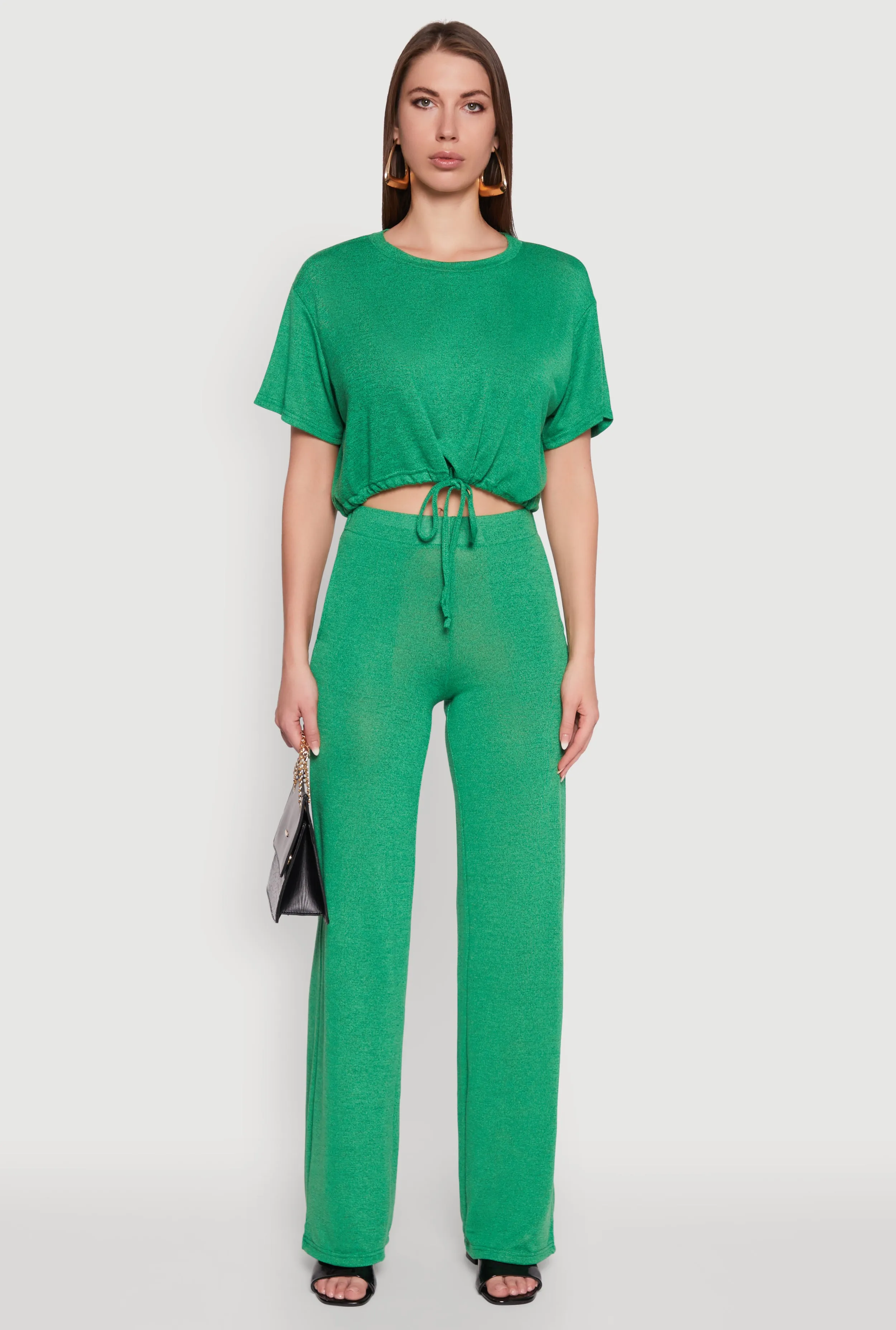 Breathable Layer Daisy Drawstring Hem Crew Neck Cropped Tee