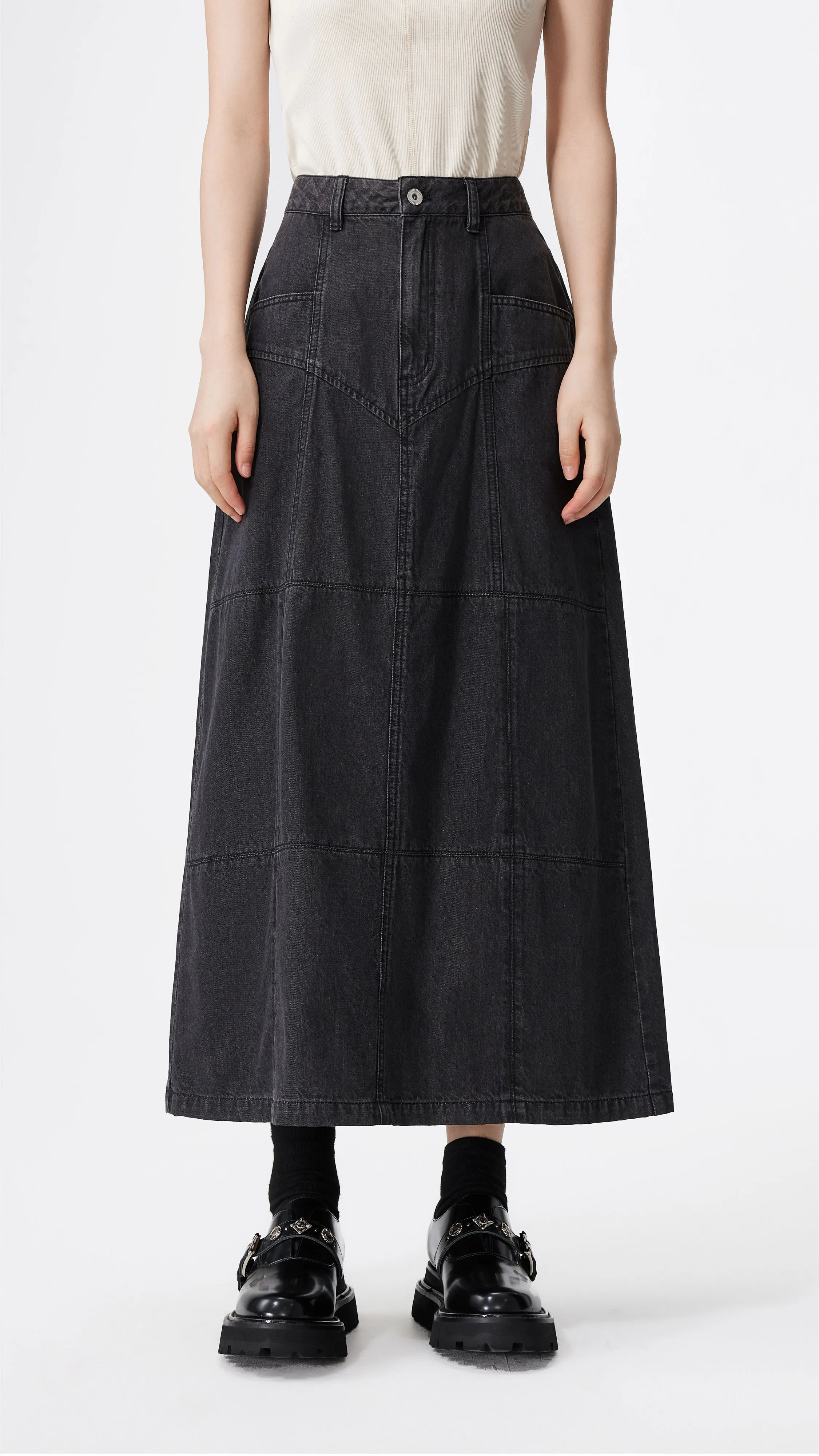 music concert Roll Up Fasten Western Denim Pencil Skirt