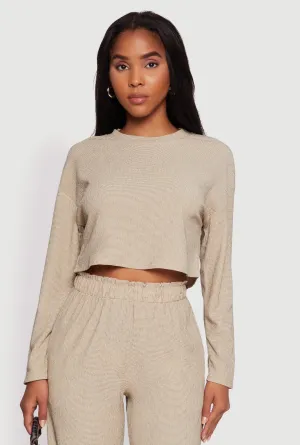 Textured Knit Solid Long Sleeve Crop Top Classic Layer