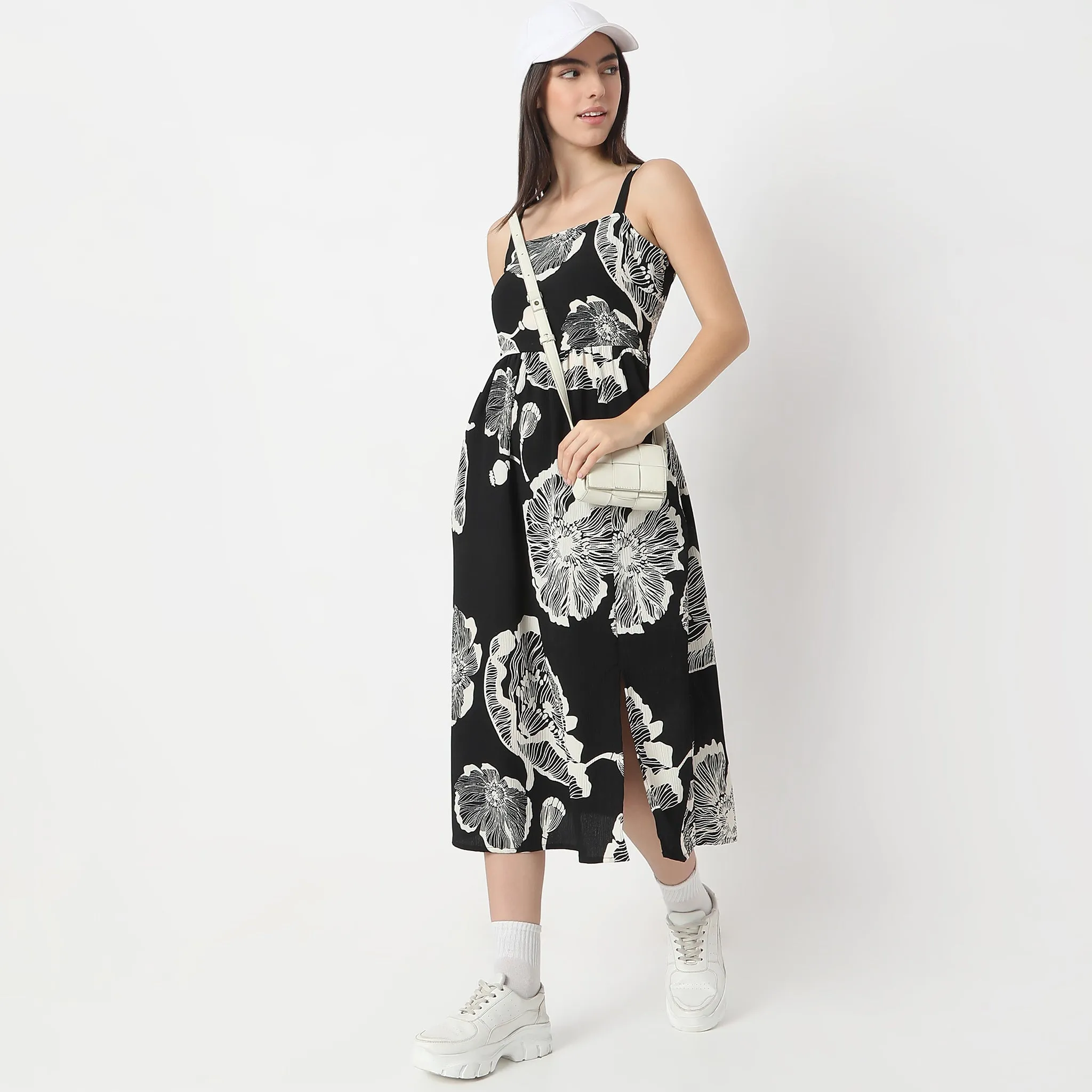AbrasiveReinforcedZones Flare Fit Printed Calf Length Twilight Sleeveless Dress
