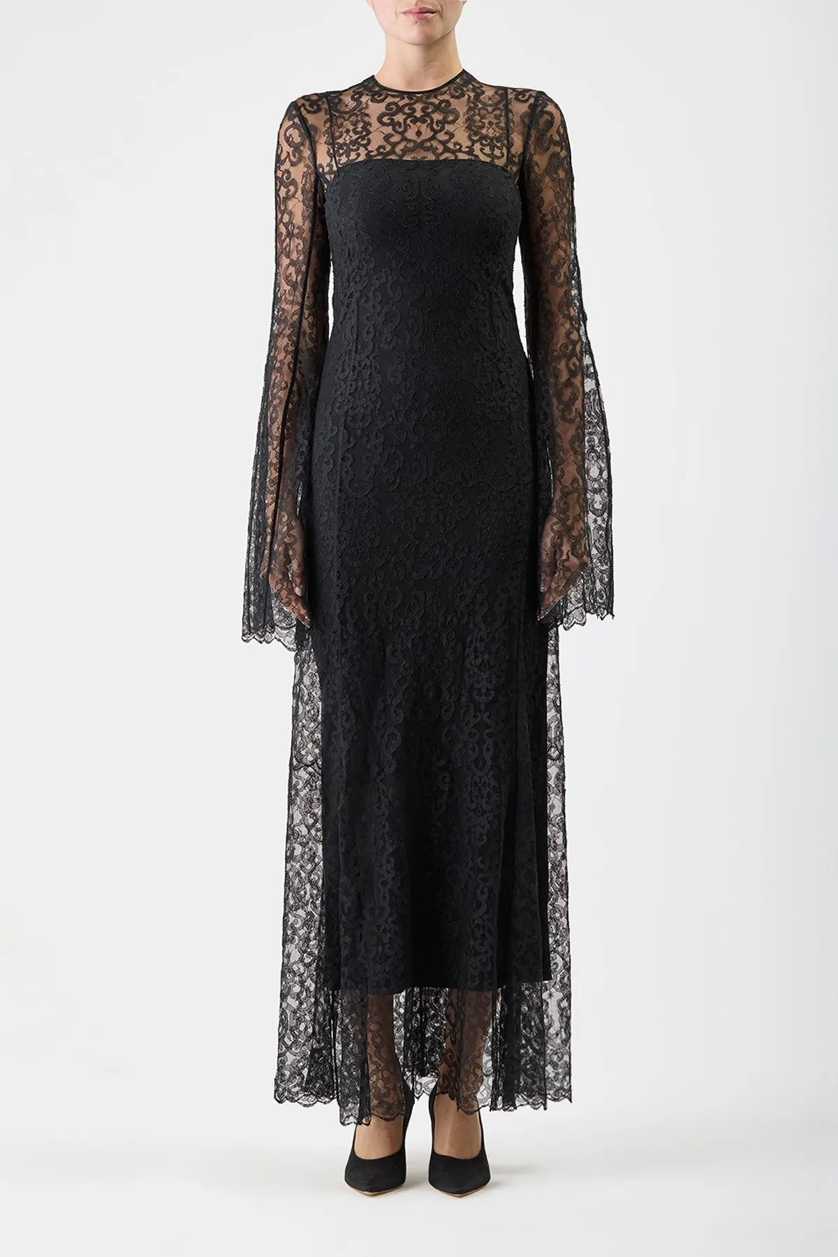 Zimmer Sheer Maxi Dress with Slip in Black Silk Lace Body Free