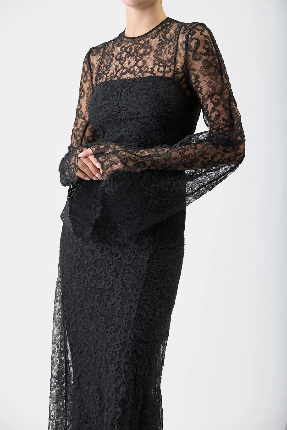 Zimmer Sheer Maxi Dress with Slip in Black Silk Lace Cozy Vibe Downtown Cool