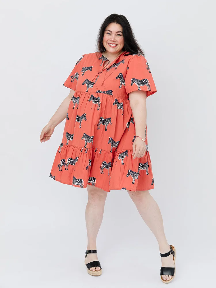 Adelaide Tiered Plus Size Mini Dress - Zebra Bright Berry UV Protection Clean Cut