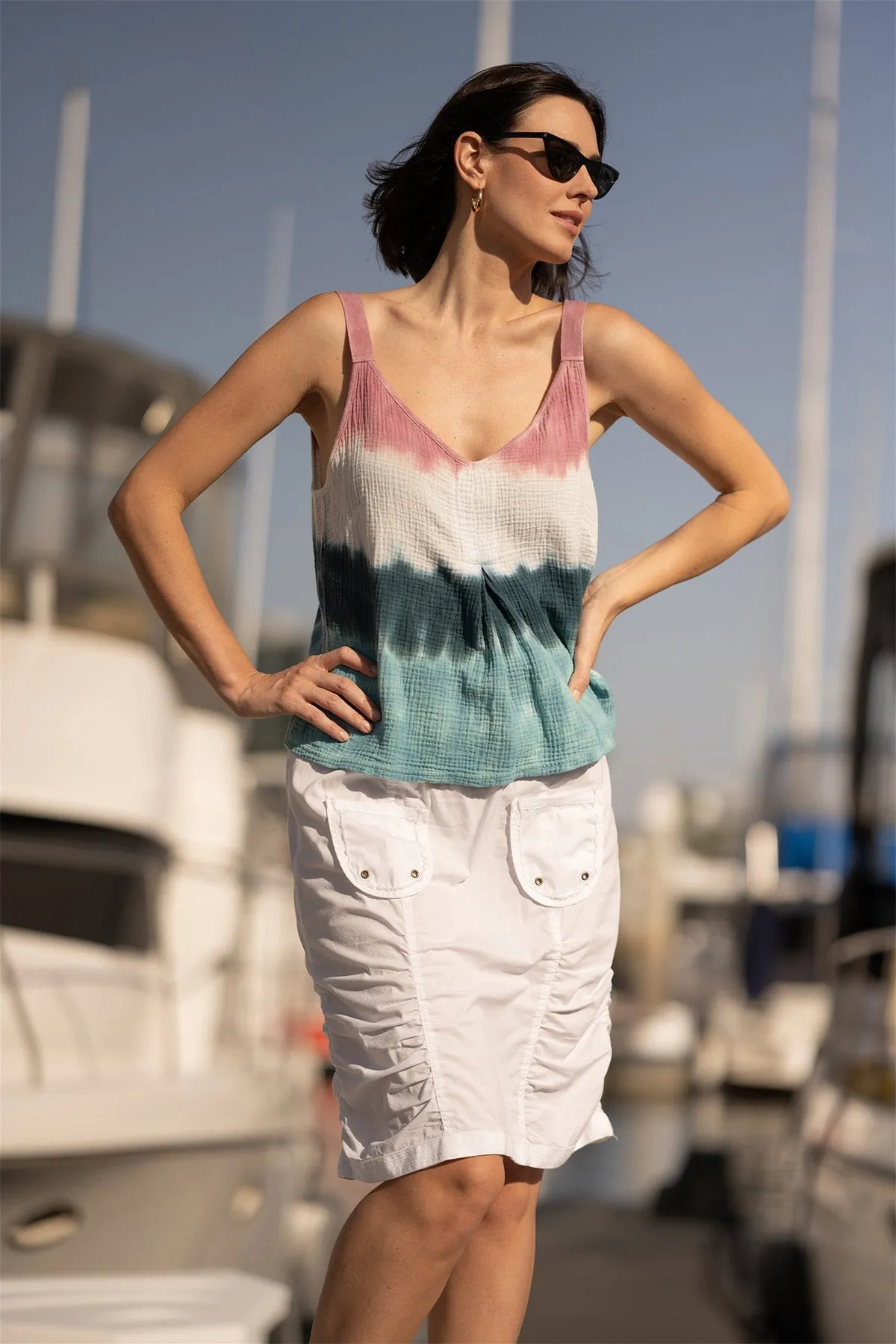 Love Core Hedley Gauze/Jersey Box Pleat Tank