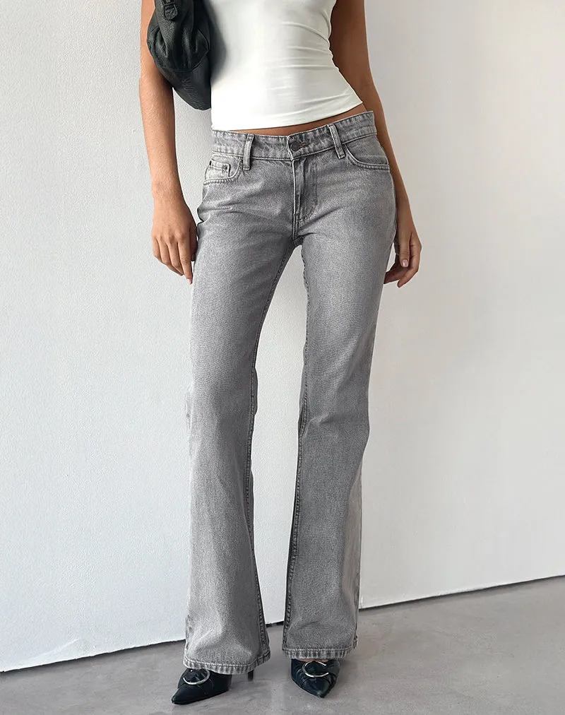 Rigid Low Rise Flare Jeans in Grey Wash Dance Flow EcoCertifiedTextile