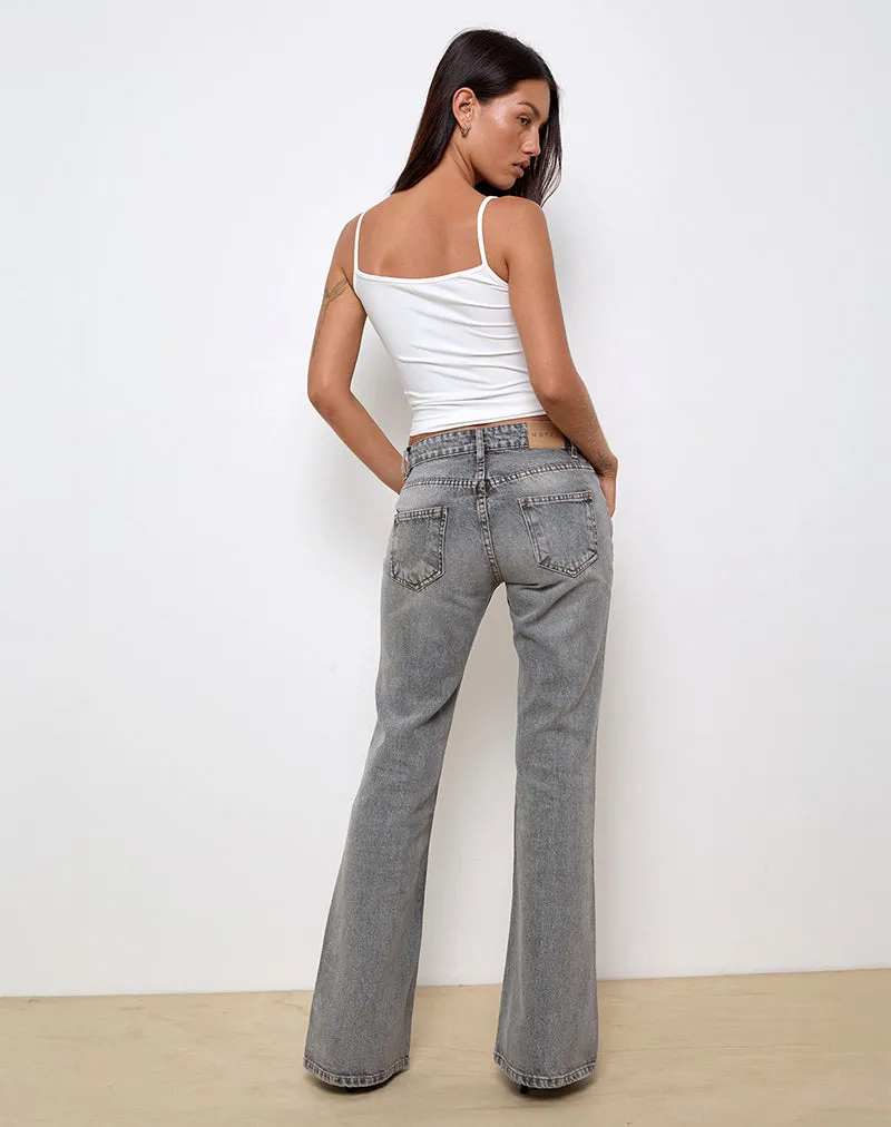 Rigid Low Rise Flare Jeans in Grey Wash Silent Mood Hot Core