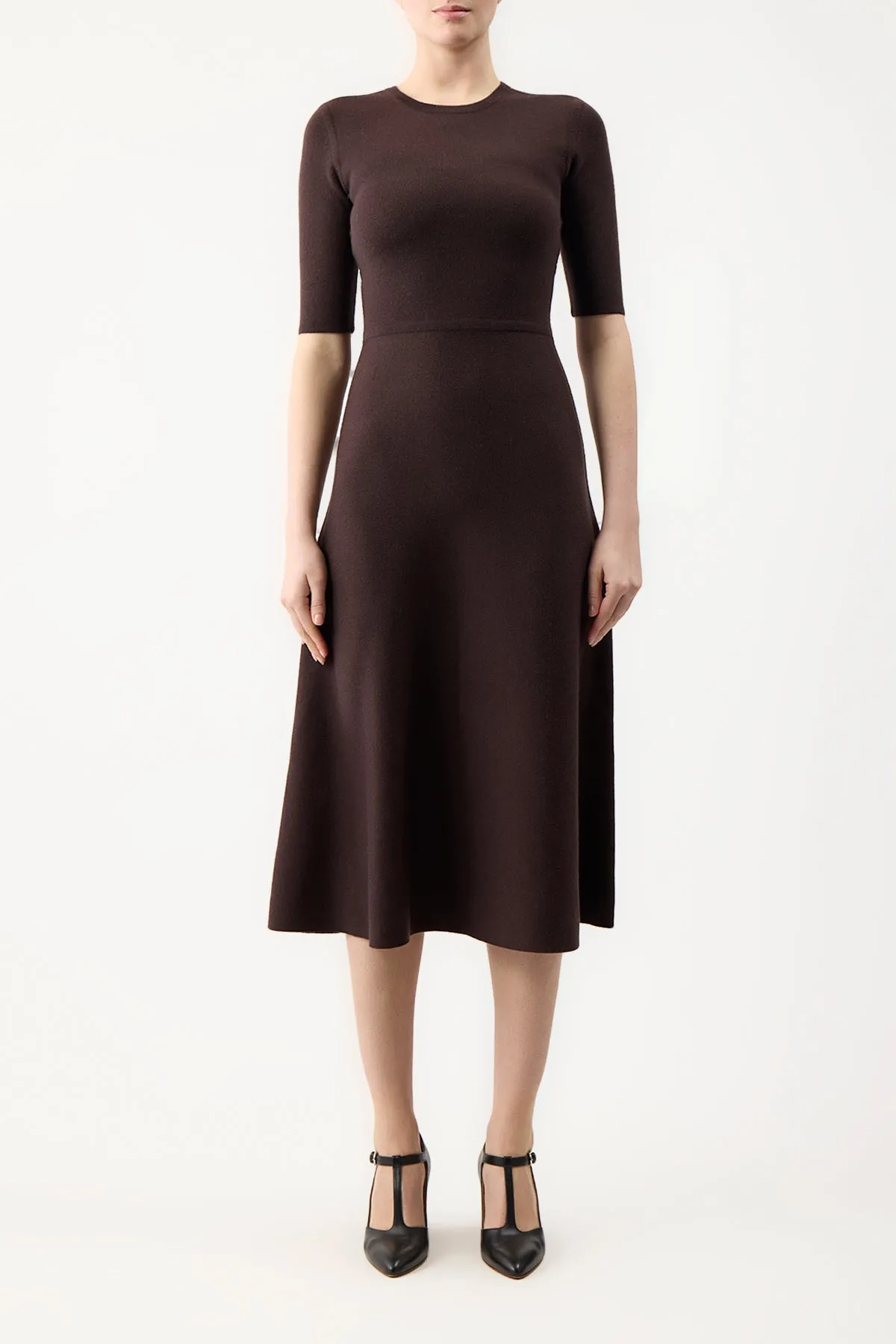 Seymore Knit Midi Dress in Chocolate Merino Wool Cashmere HeatReflective Lining
