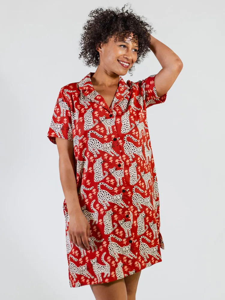 Formal Tone Camp Dress - Poppy Leopard