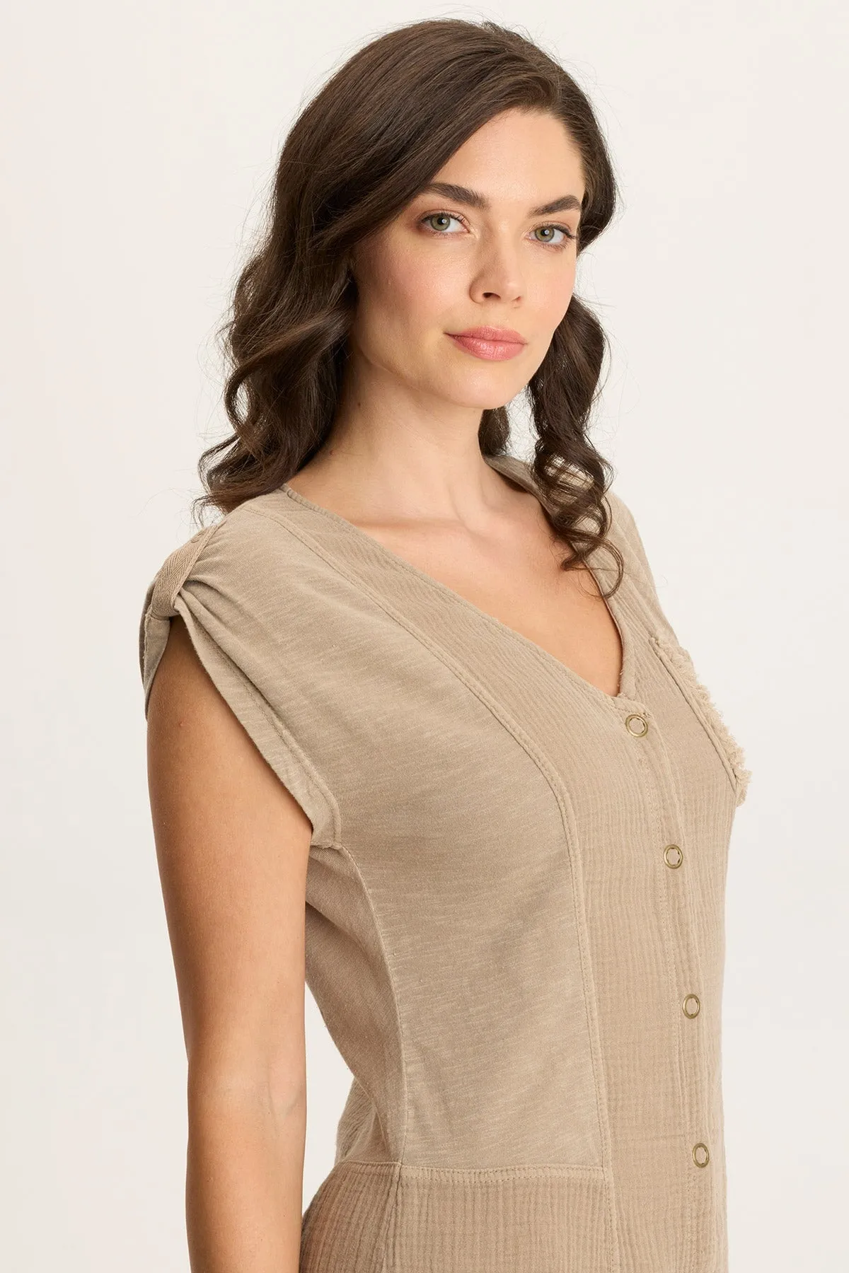Placket Closure Crevin Lounge Dress in Plush Double Gauze