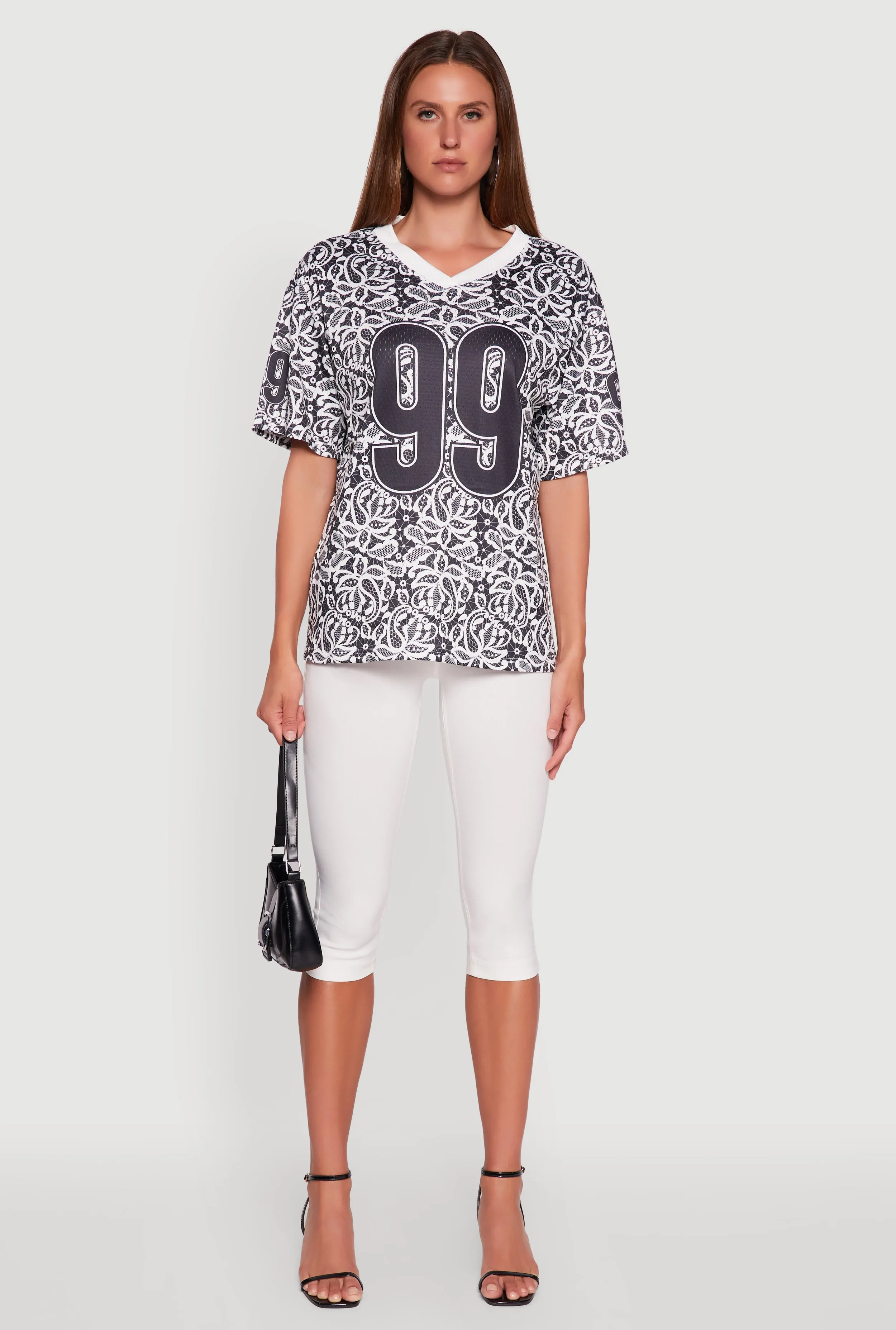 V-Neck Patterned 99 Graphic Print Jersey Slim fit sleekness