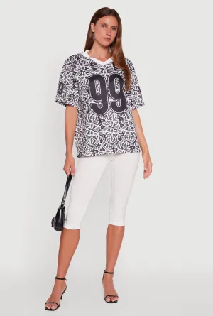 Casual Everyday V-Neck Patterned 99 Graphic Print Jersey