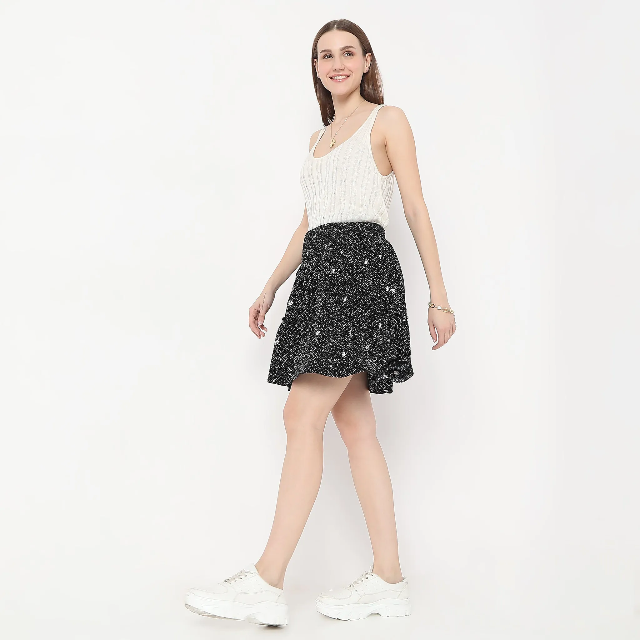 Flare Fit Printed Above Knee Tiered Skirt Fall Mood Quiet Luxury